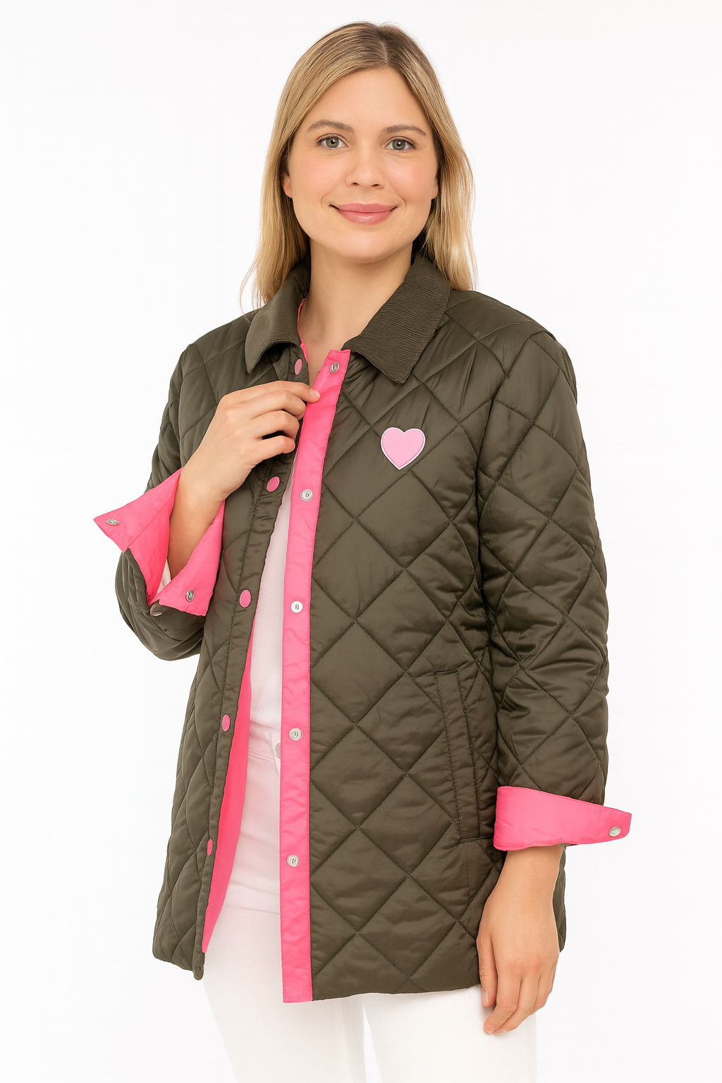 Zwillingsherz - Steppjacke/Parka "Kordkragen" - Khaki/Pink