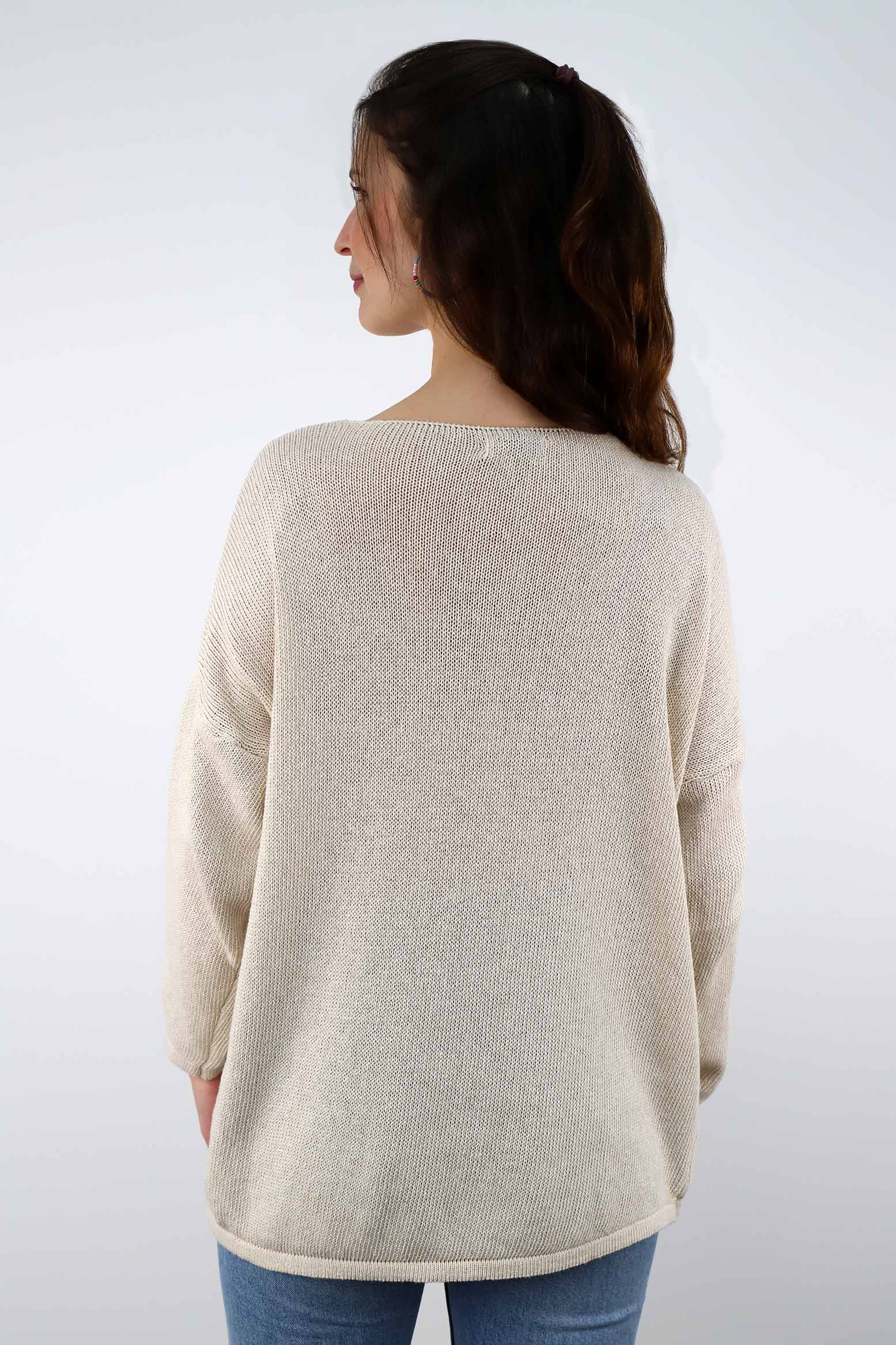 Oversized Pullover mit V-Ausschnitt - Creme