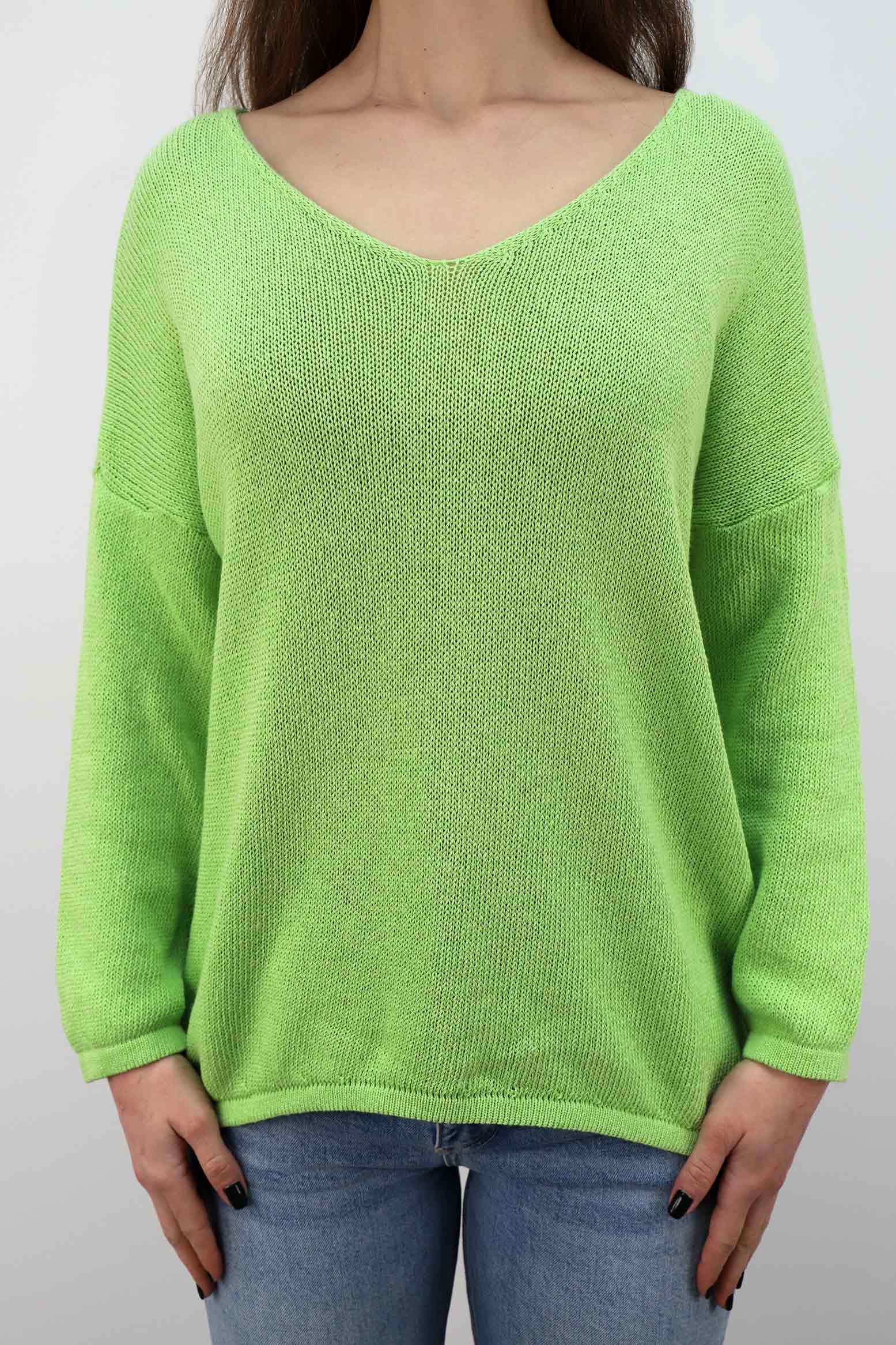 Oversized Pullover mit V-Ausschnitt - Limette