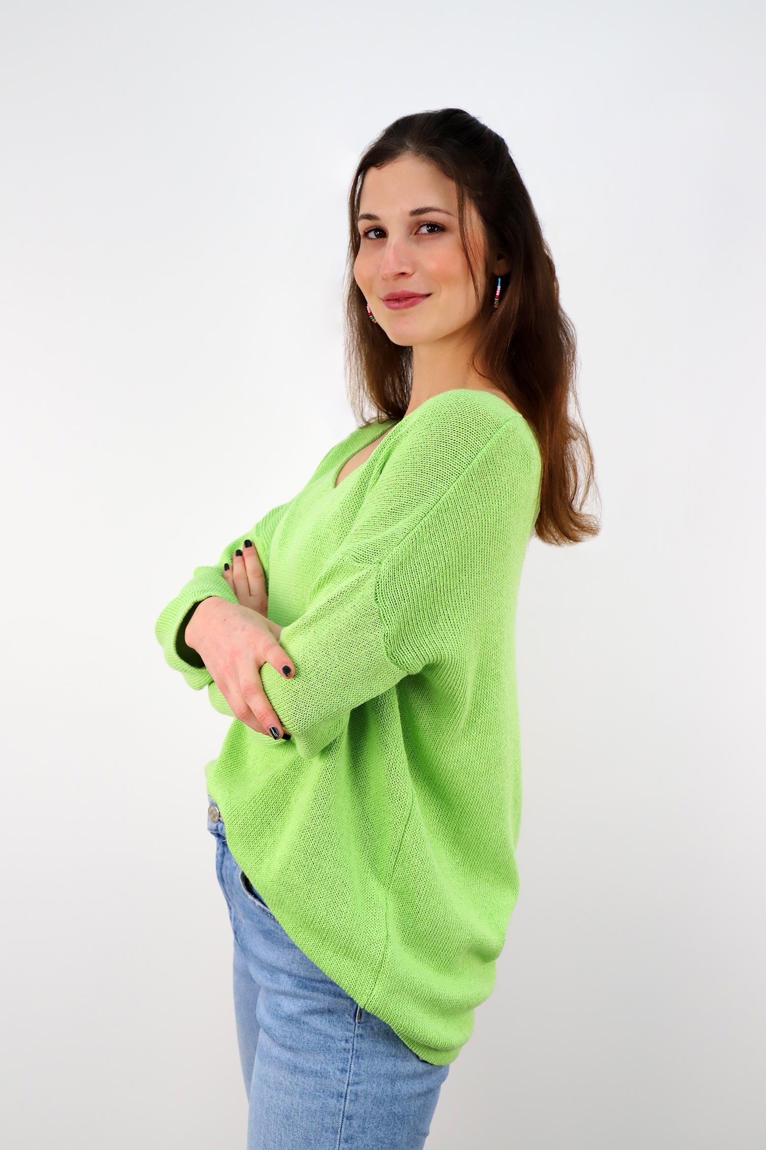 Oversized Pullover mit V-Ausschnitt - Limette