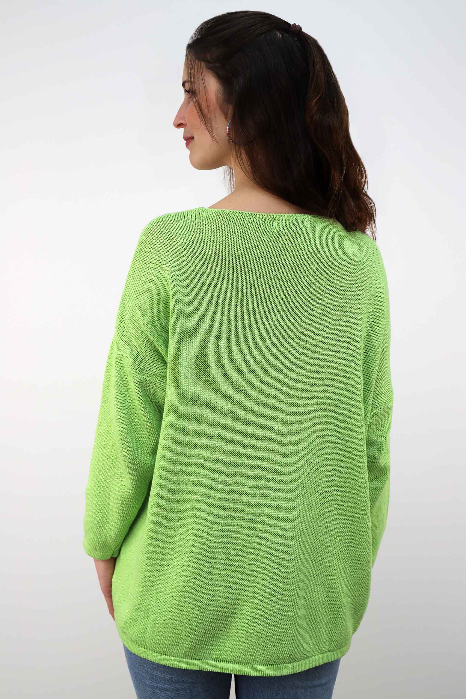 Oversized Pullover mit V-Ausschnitt - Limette