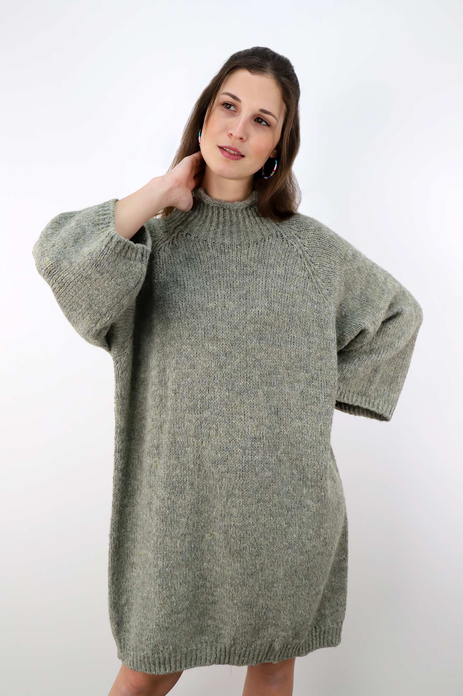Pulloverkleid mit Stehkragen - Khaki