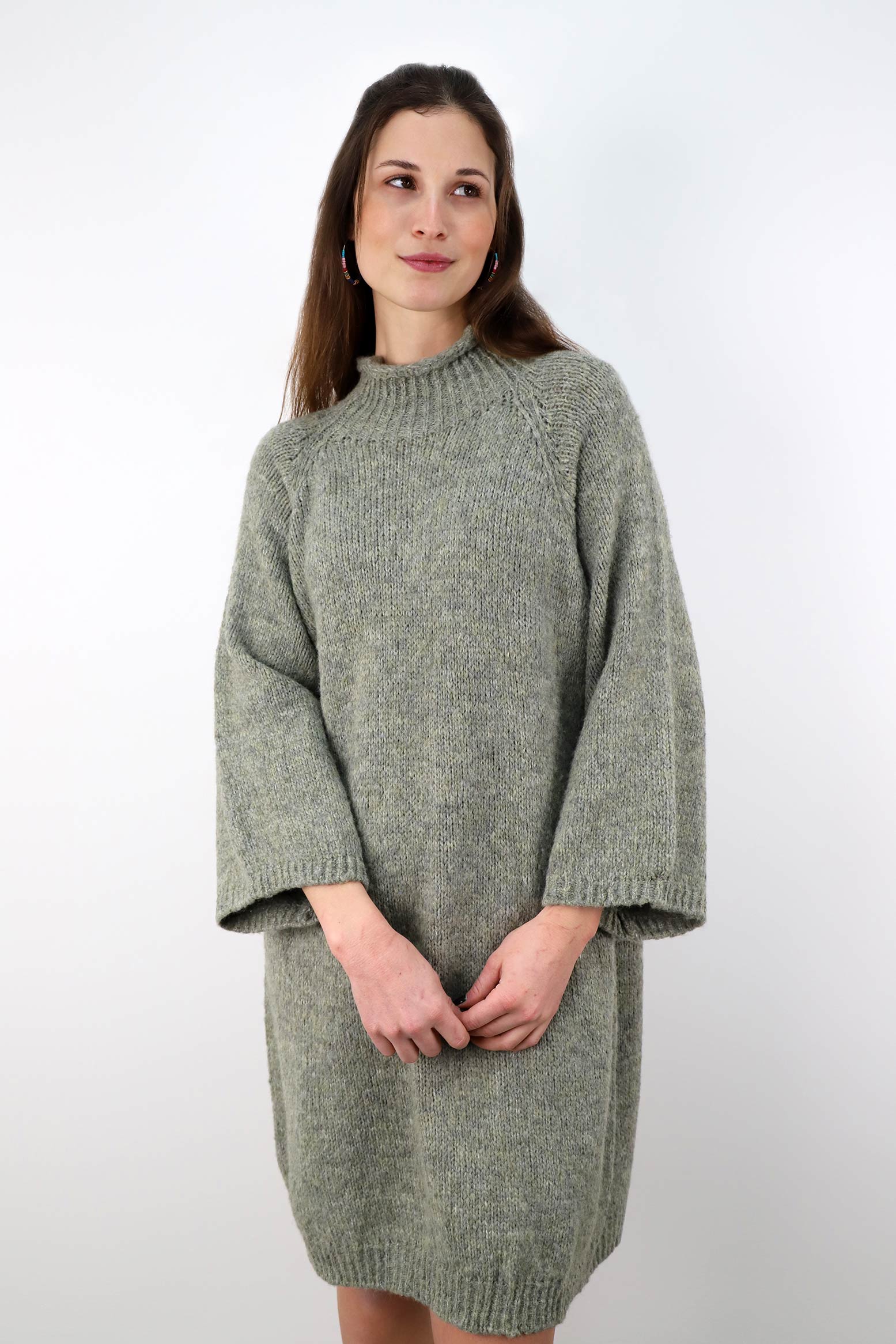Pulloverkleid mit Stehkragen - Khaki