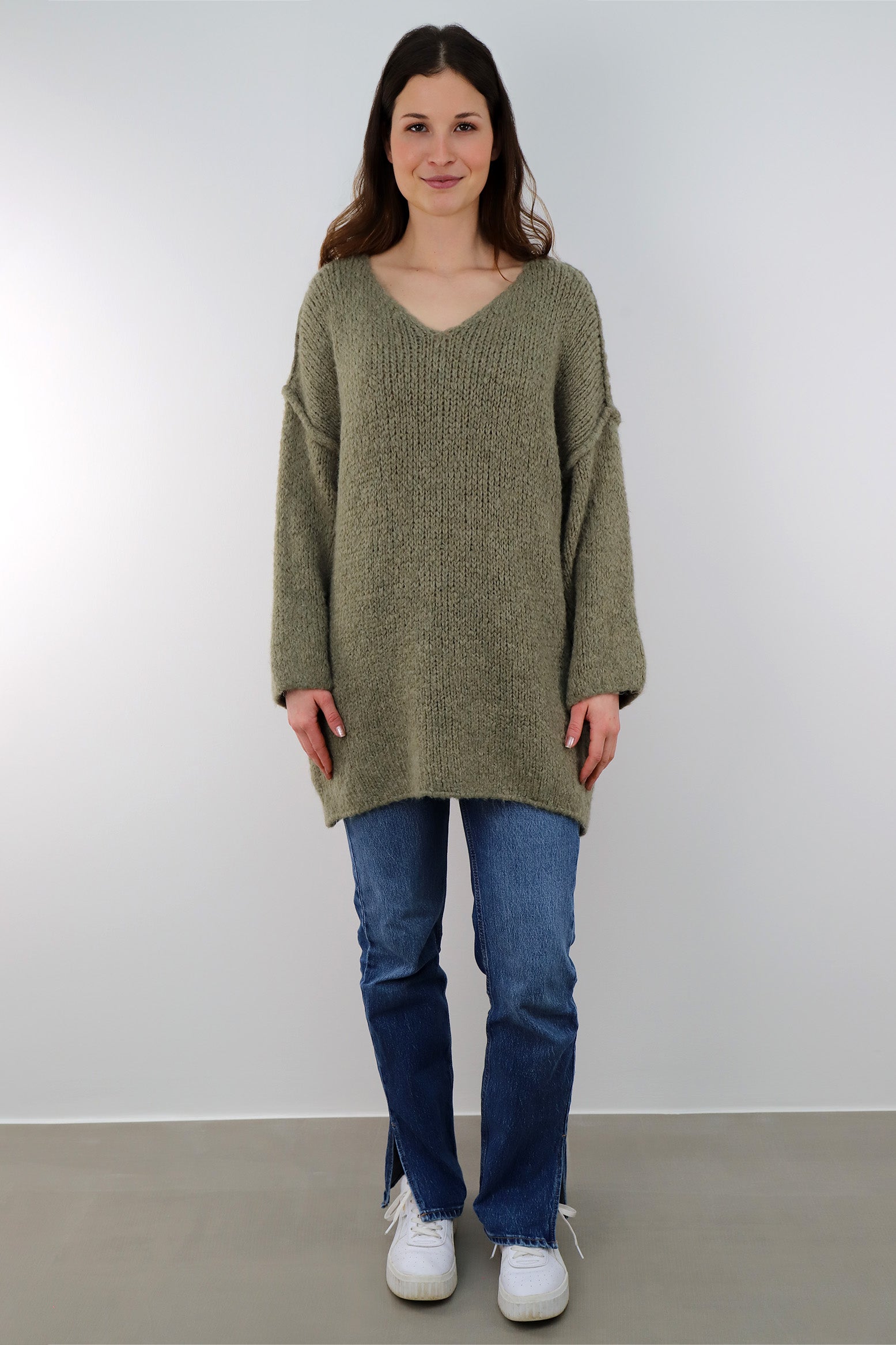 Pullover mit Naht und V-Neck - Khaki