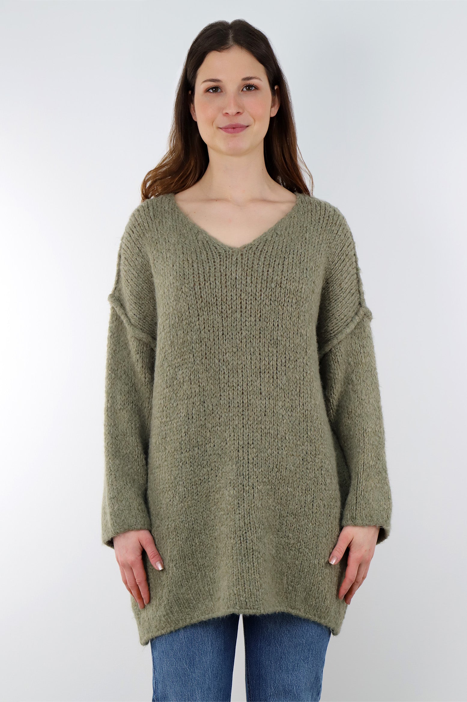 Pullover mit Naht und V-Neck - Khaki