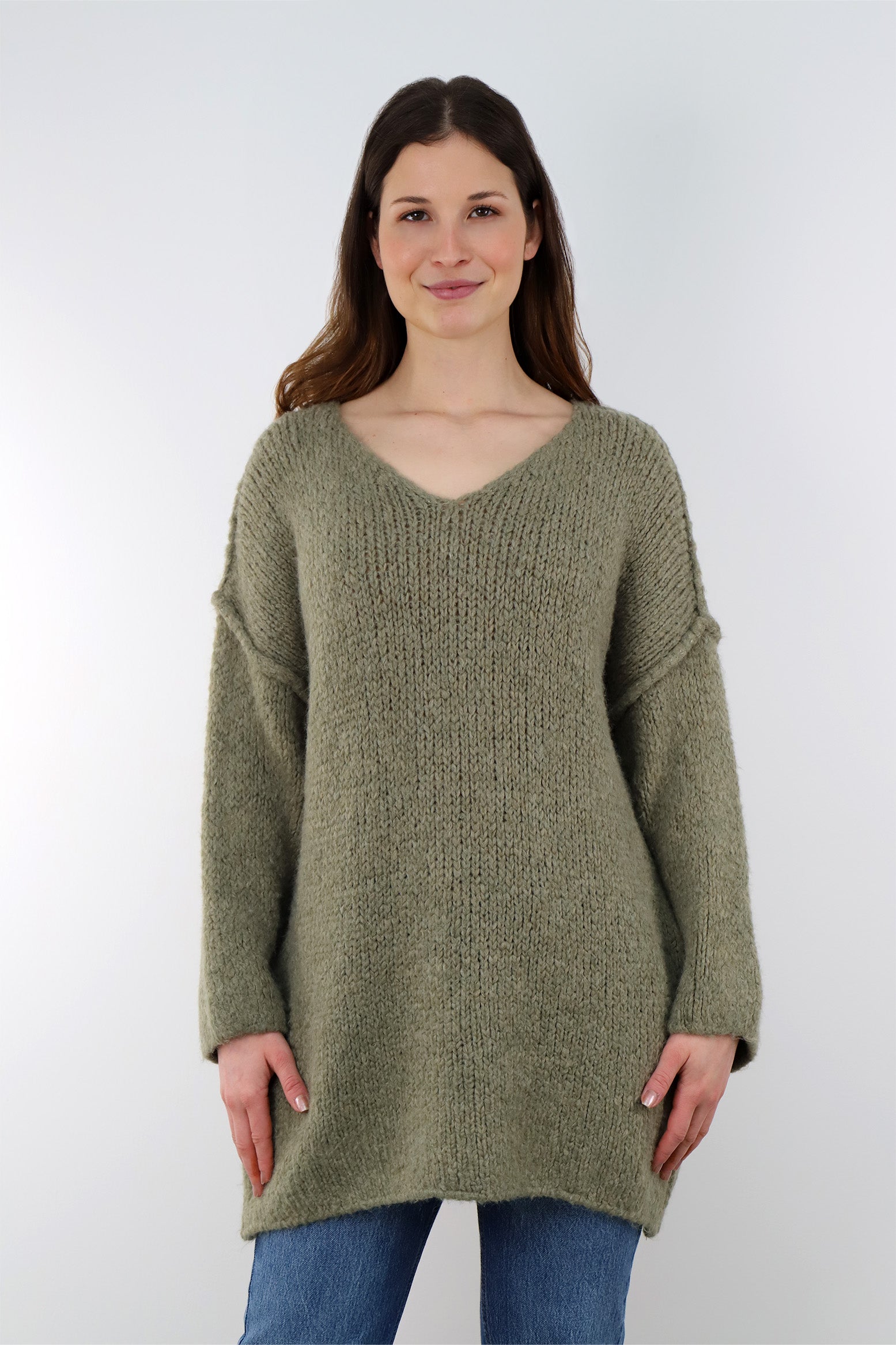 Pullover mit Naht und V-Neck - Khaki