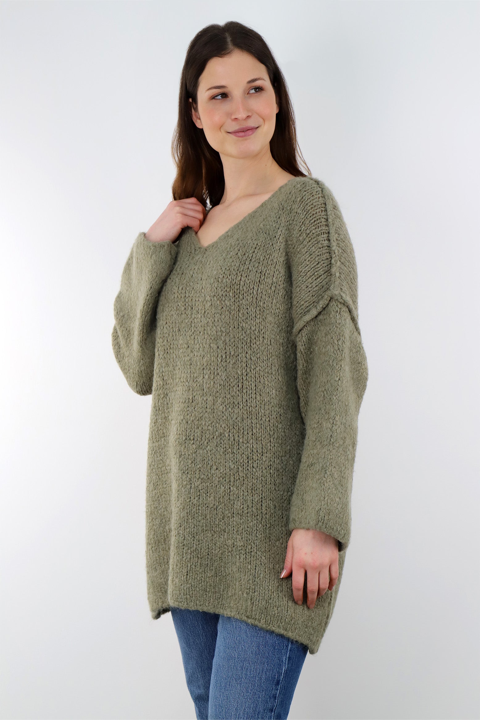 Pullover mit Naht und V-Neck - Khaki
