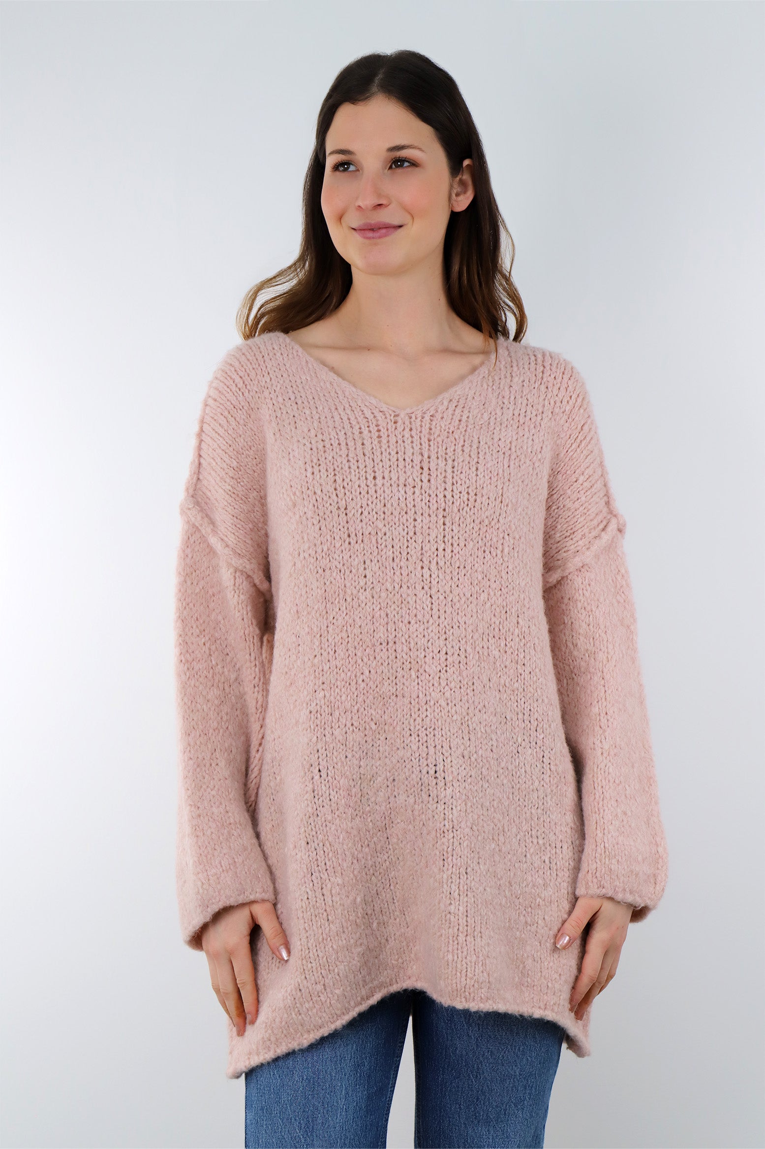 Pullover mit Naht und V-Neck - Altrosa