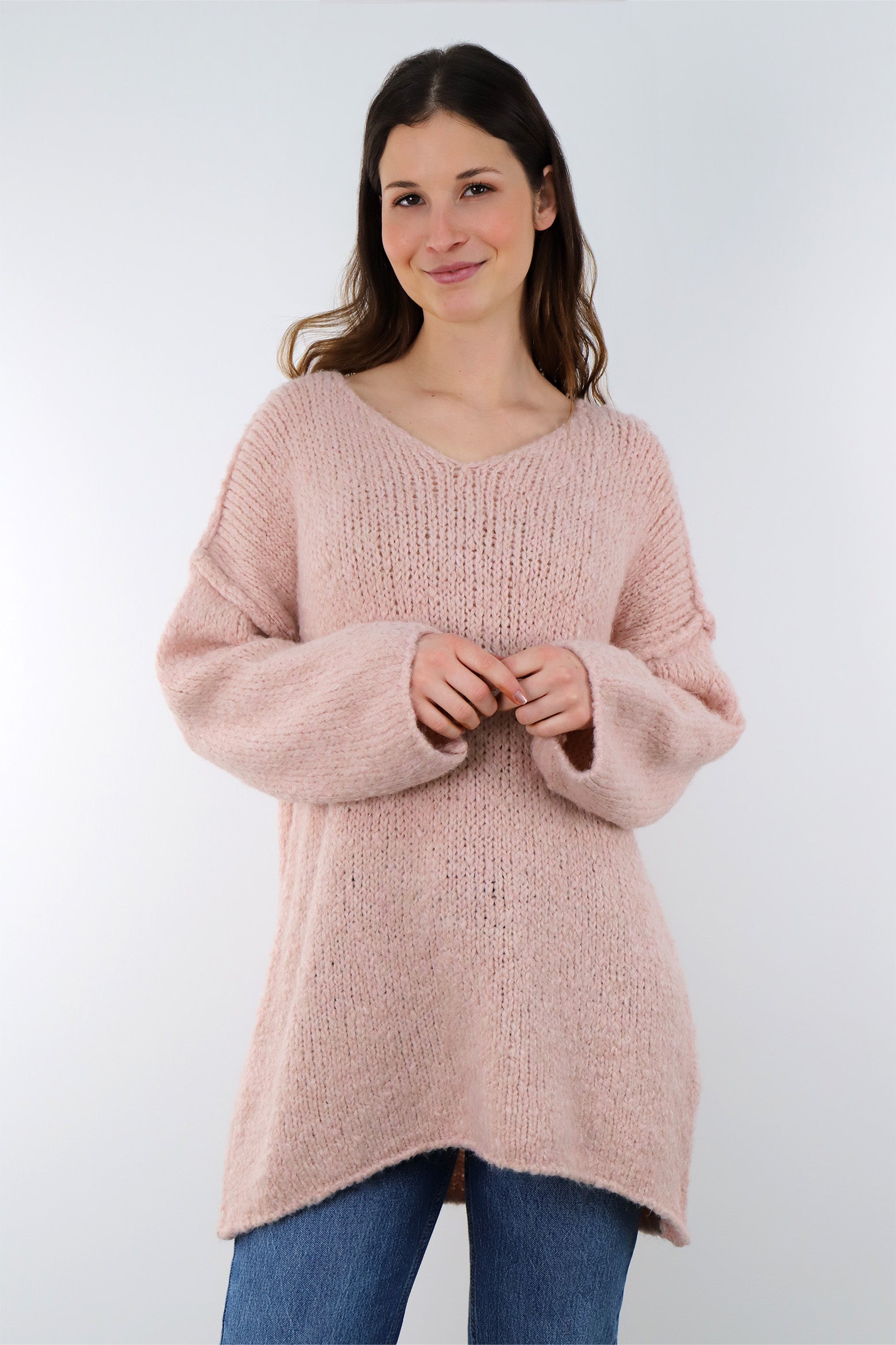 Pullover mit Naht und V-Neck - Altrosa