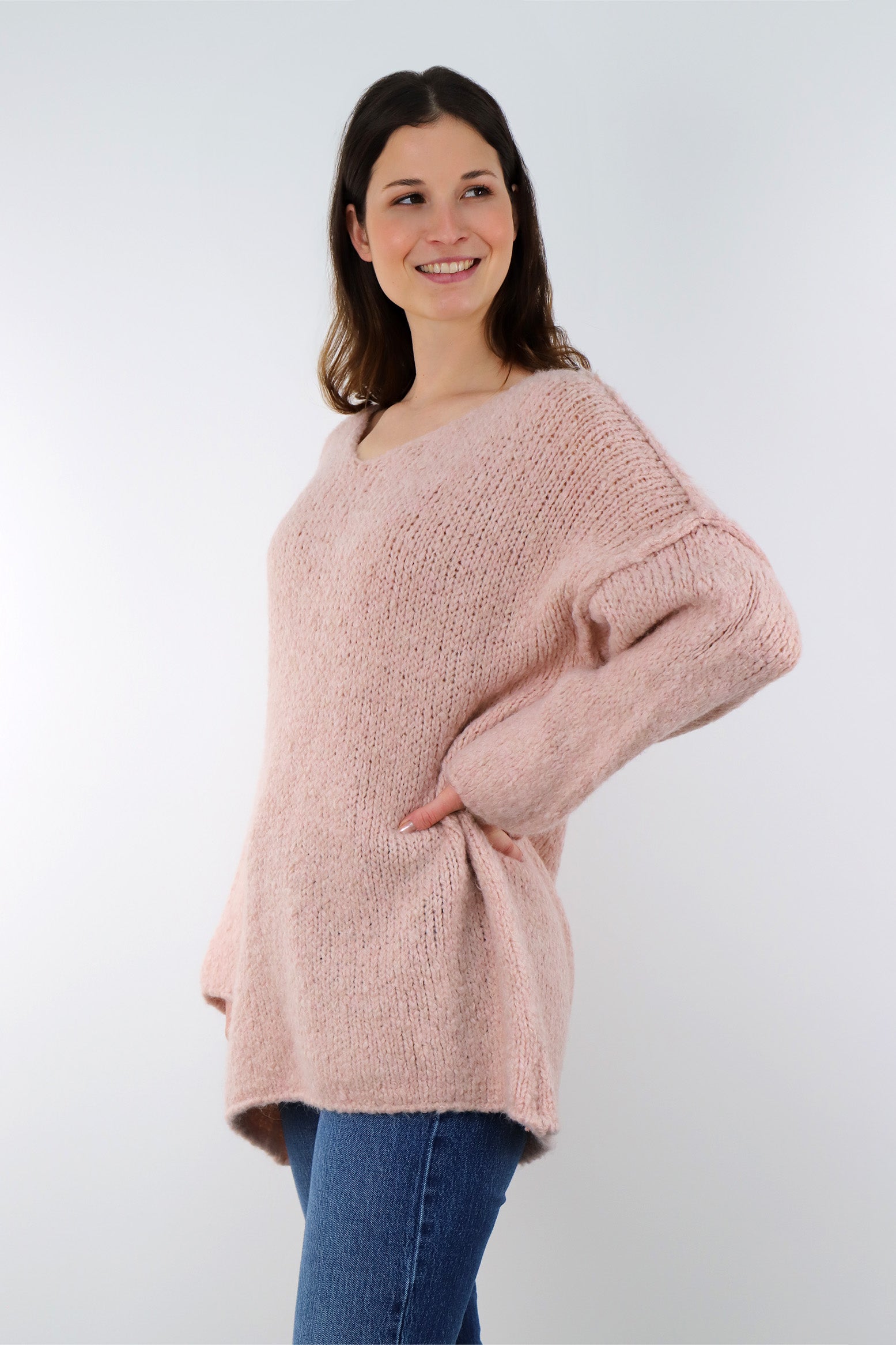 Pullover mit Naht und V-Neck - Altrosa