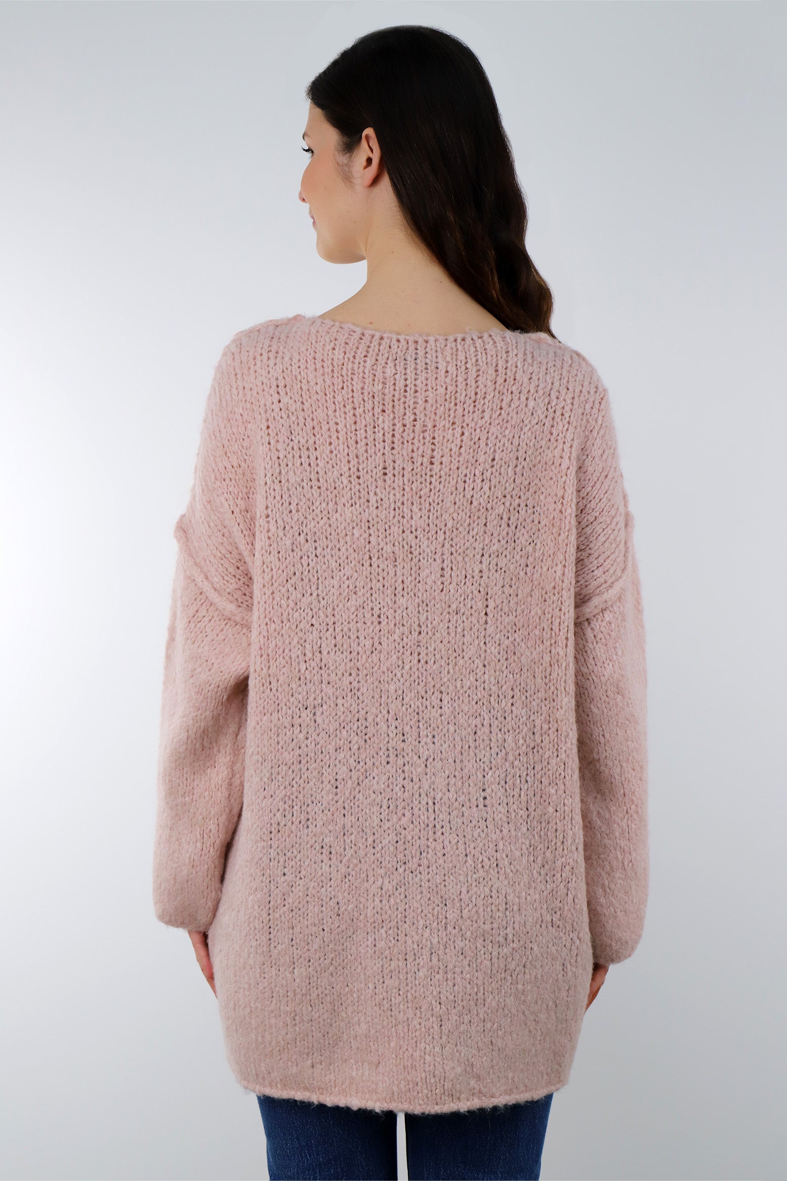 Pullover mit Naht und V-Neck - Altrosa