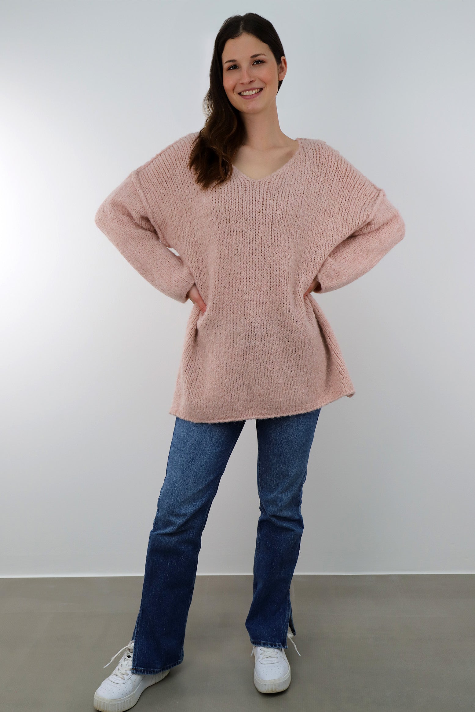 Pullover mit Naht und V-Neck - Altrosa