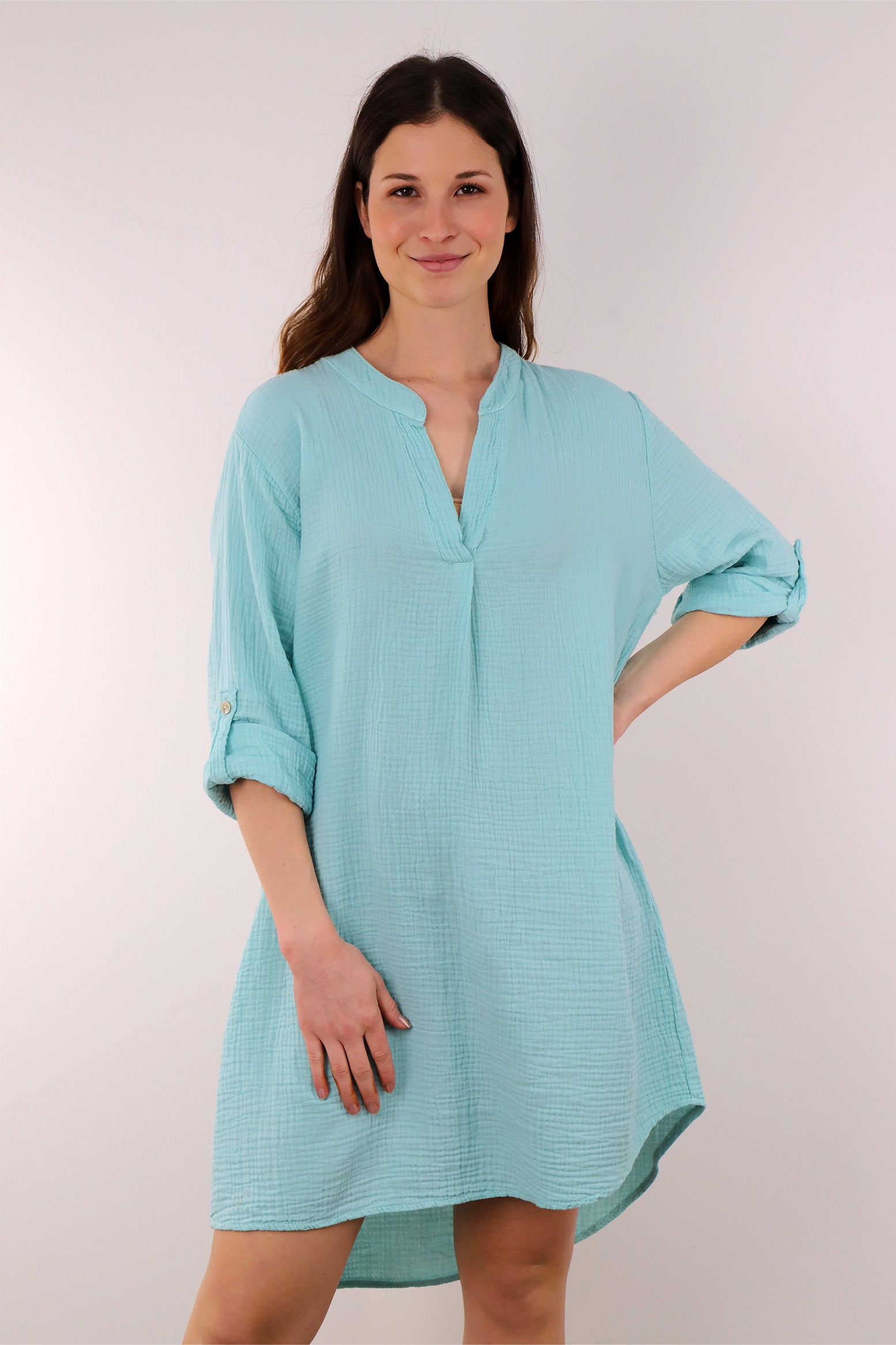 Musselin Tunika / Kleid - Hellblau