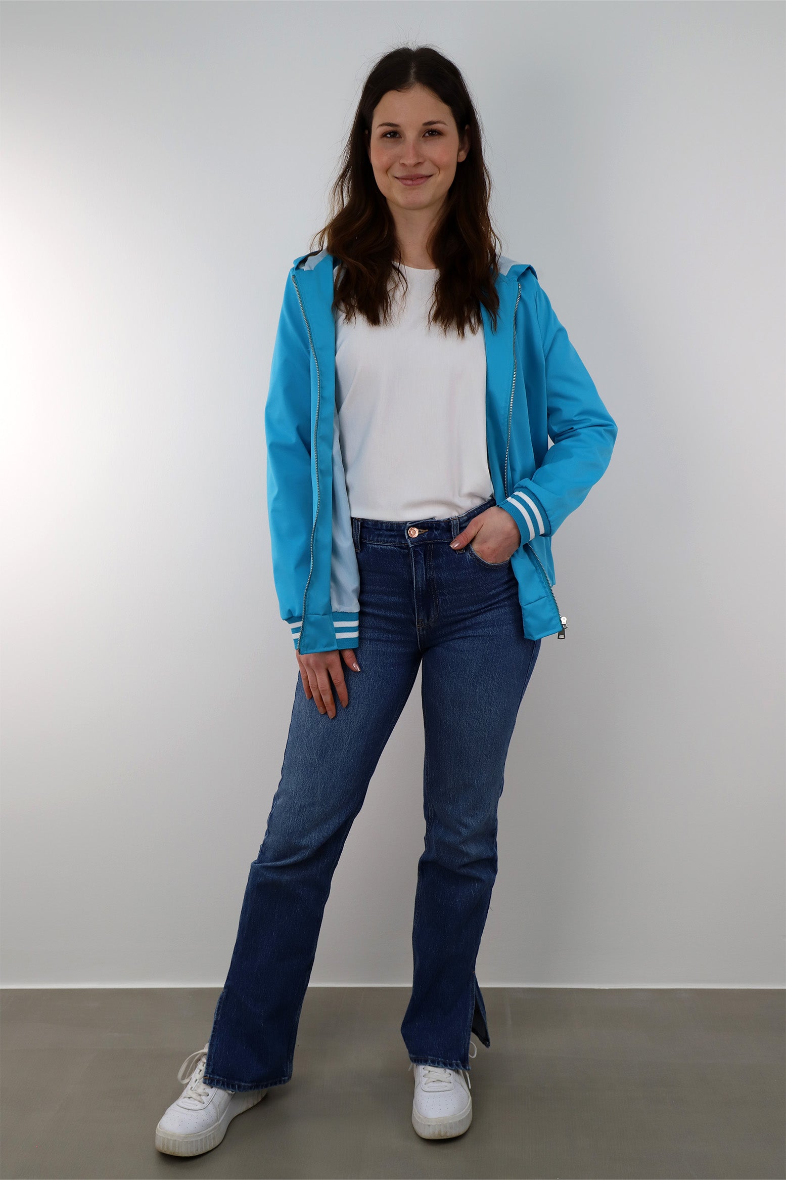 Bomber-Jacke mit Kapuze - Türkisblau