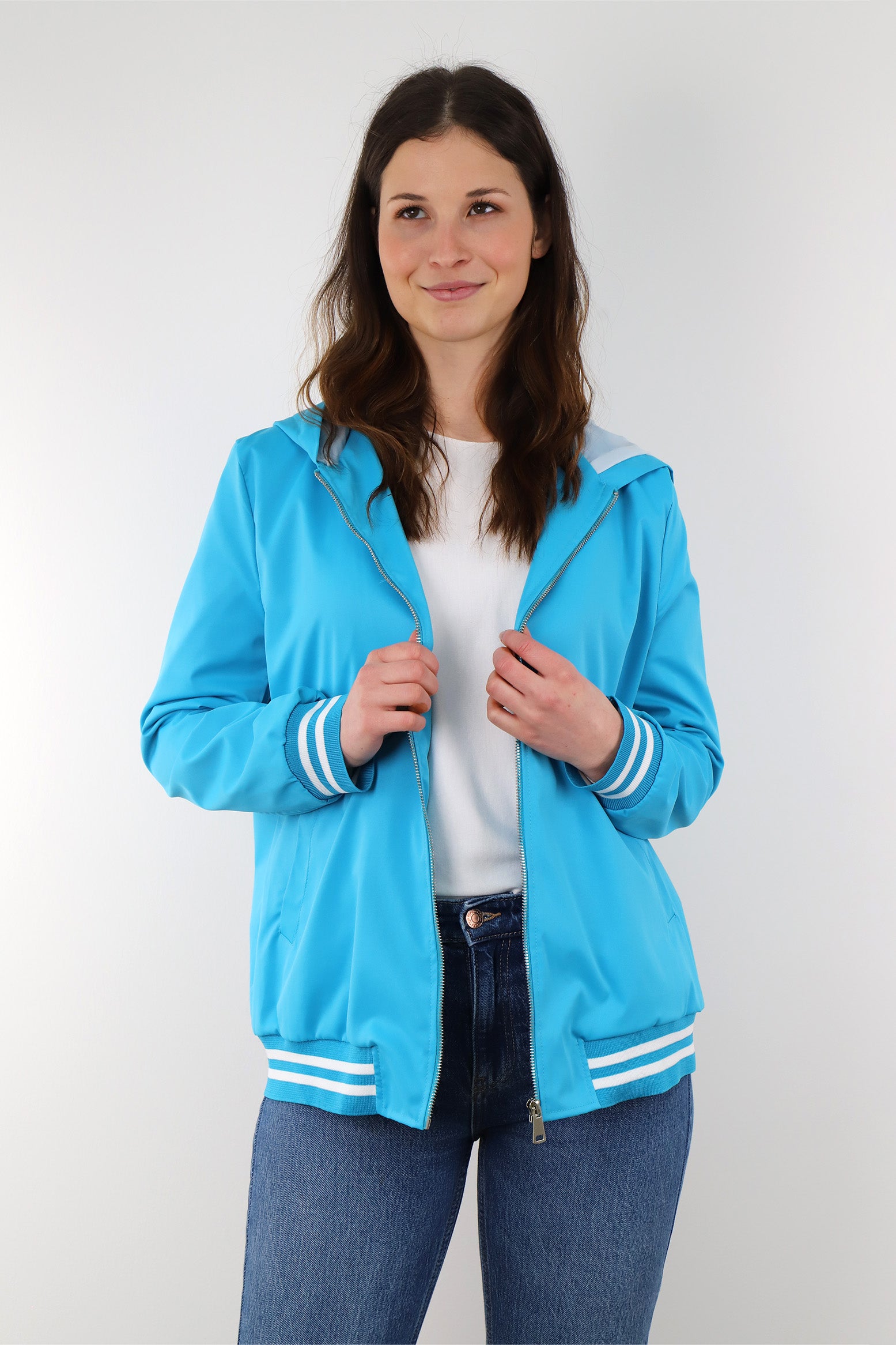 Bomber-Jacke mit Kapuze - Türkisblau