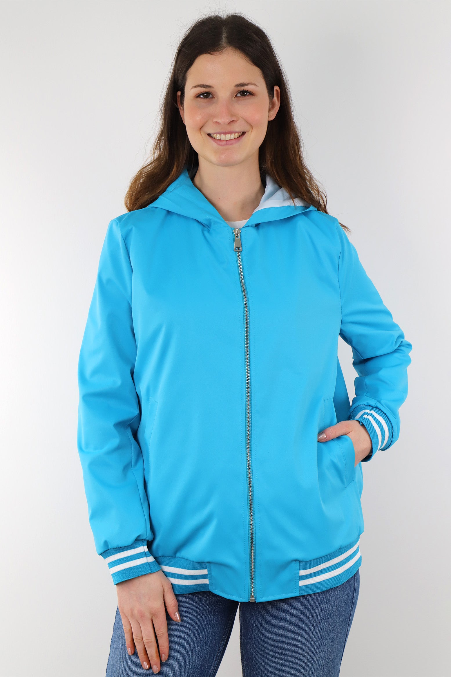 Bomber-Jacke mit Kapuze - Türkisblau