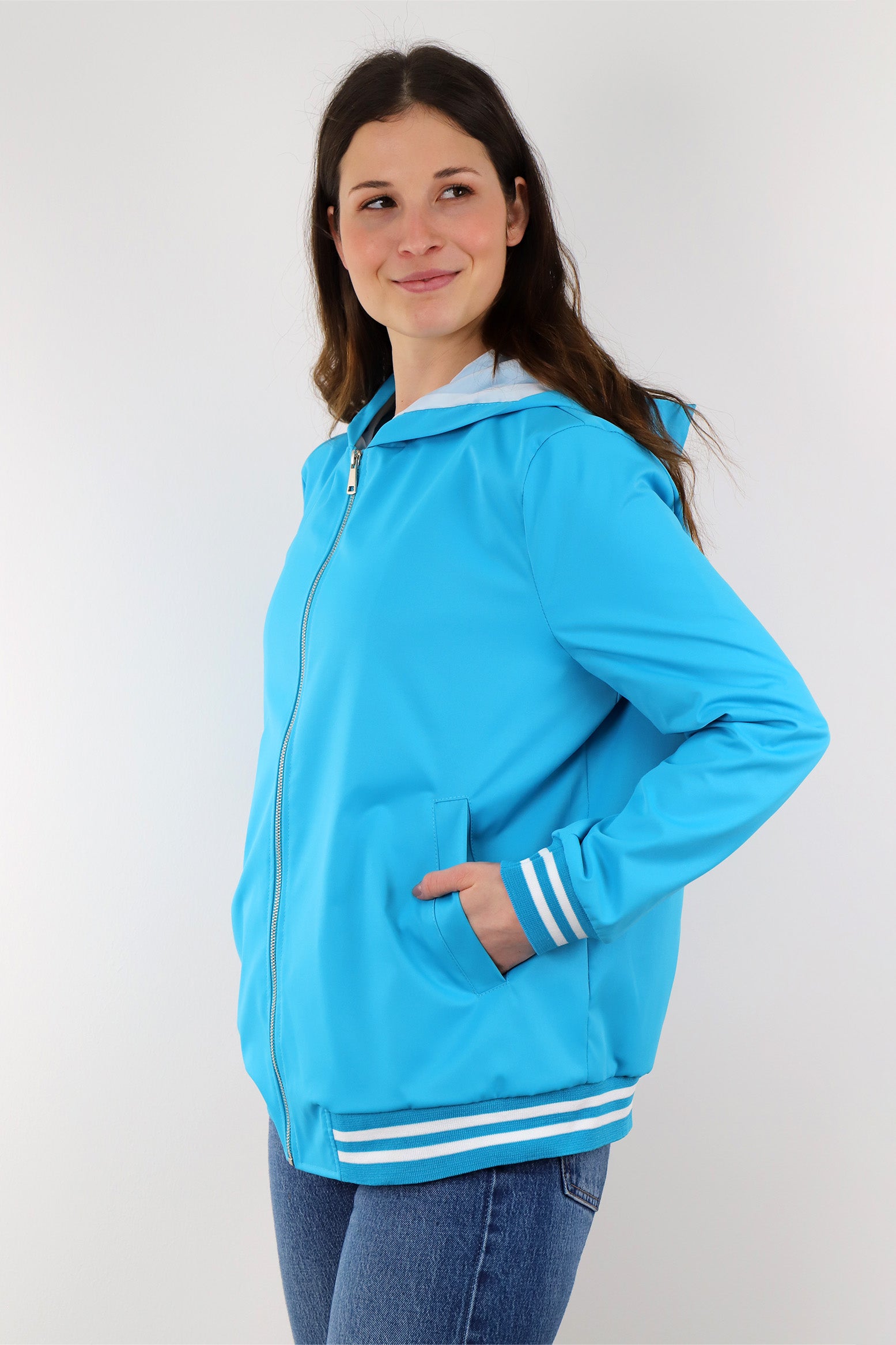 Bomber-Jacke mit Kapuze - Türkisblau