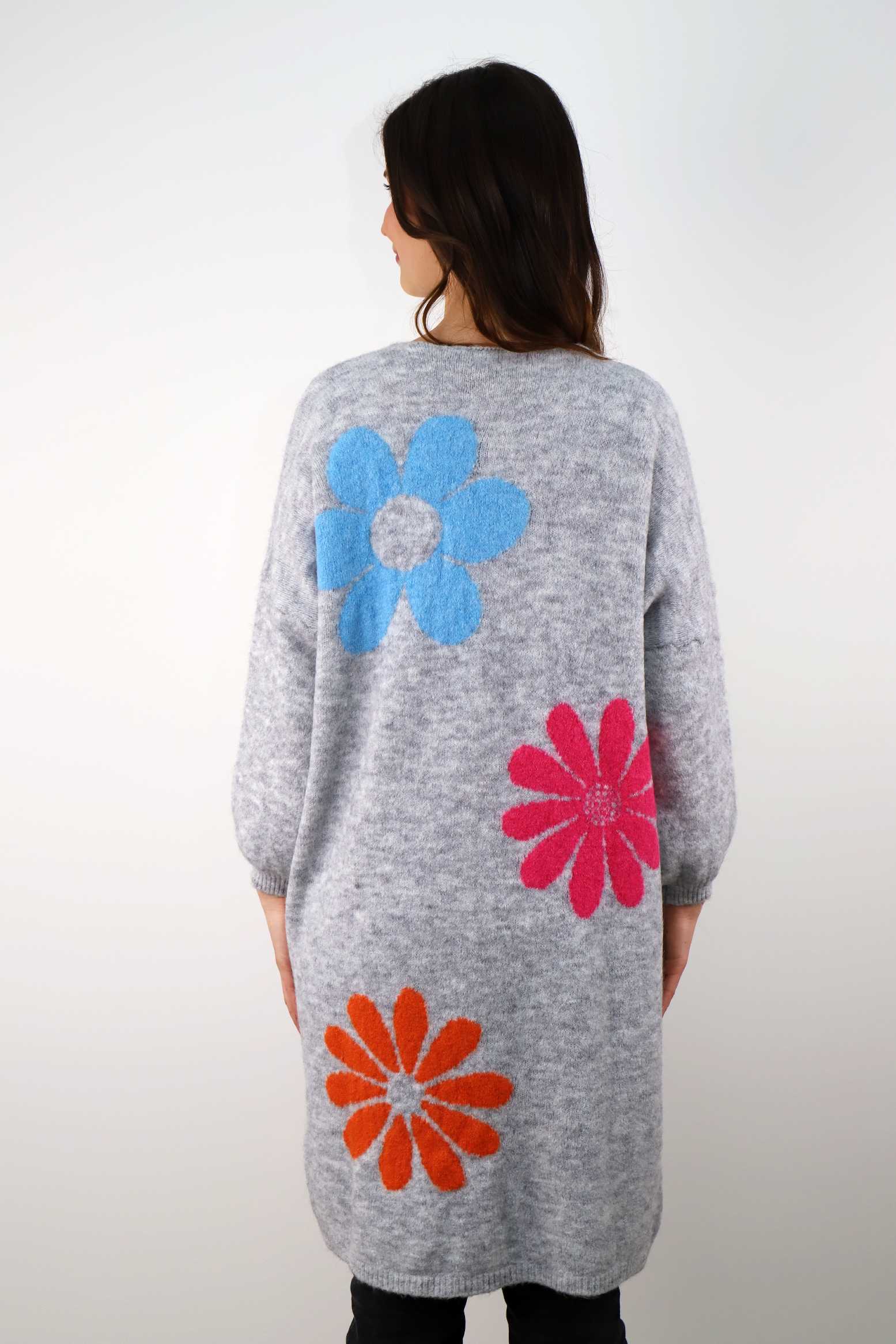 ST Selected Touch - Strickjacke mit Blumen - Hellgrau