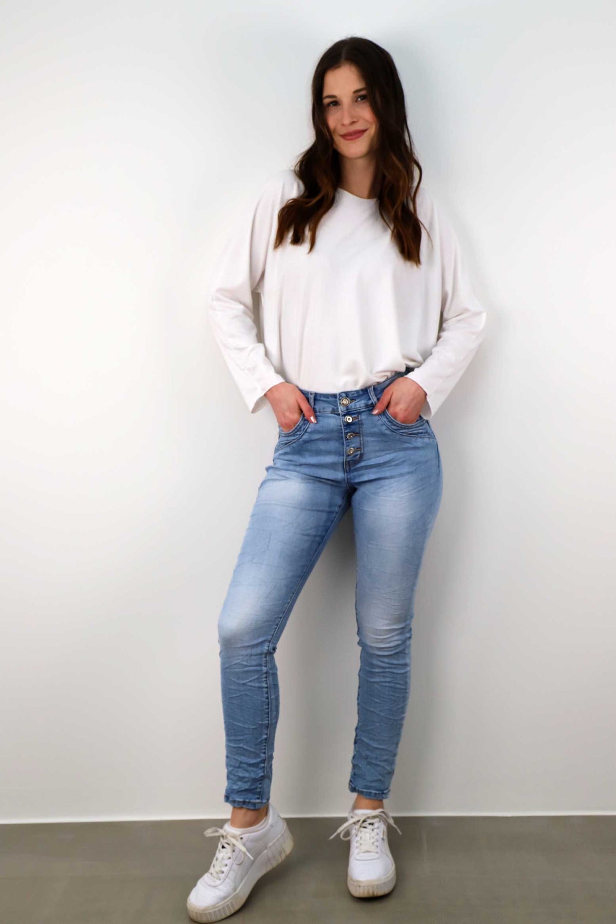 Jewelly Jeans "Comfort" mit Knöpfen - Blau