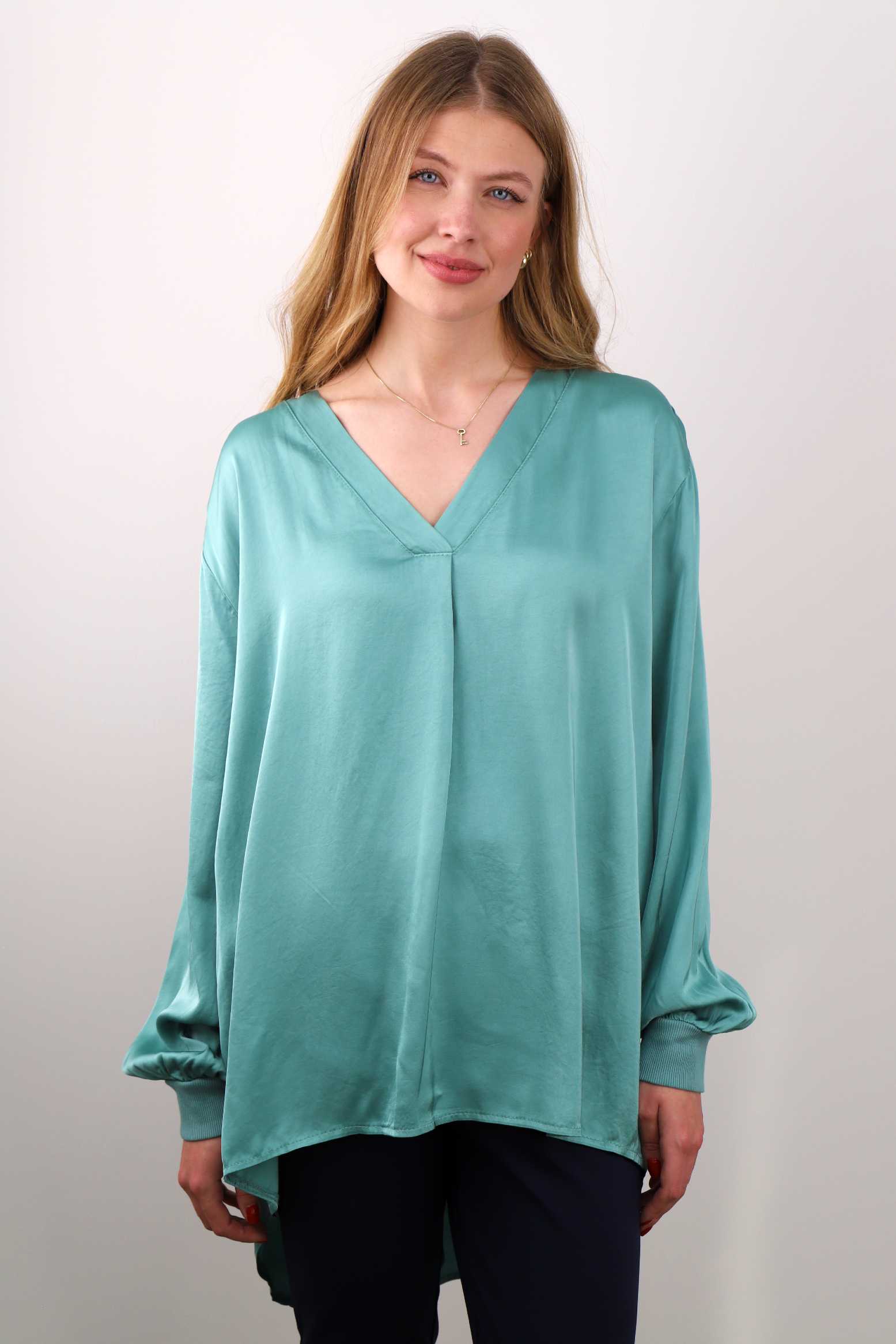 Seiden-Bluse - Mint/Türkis