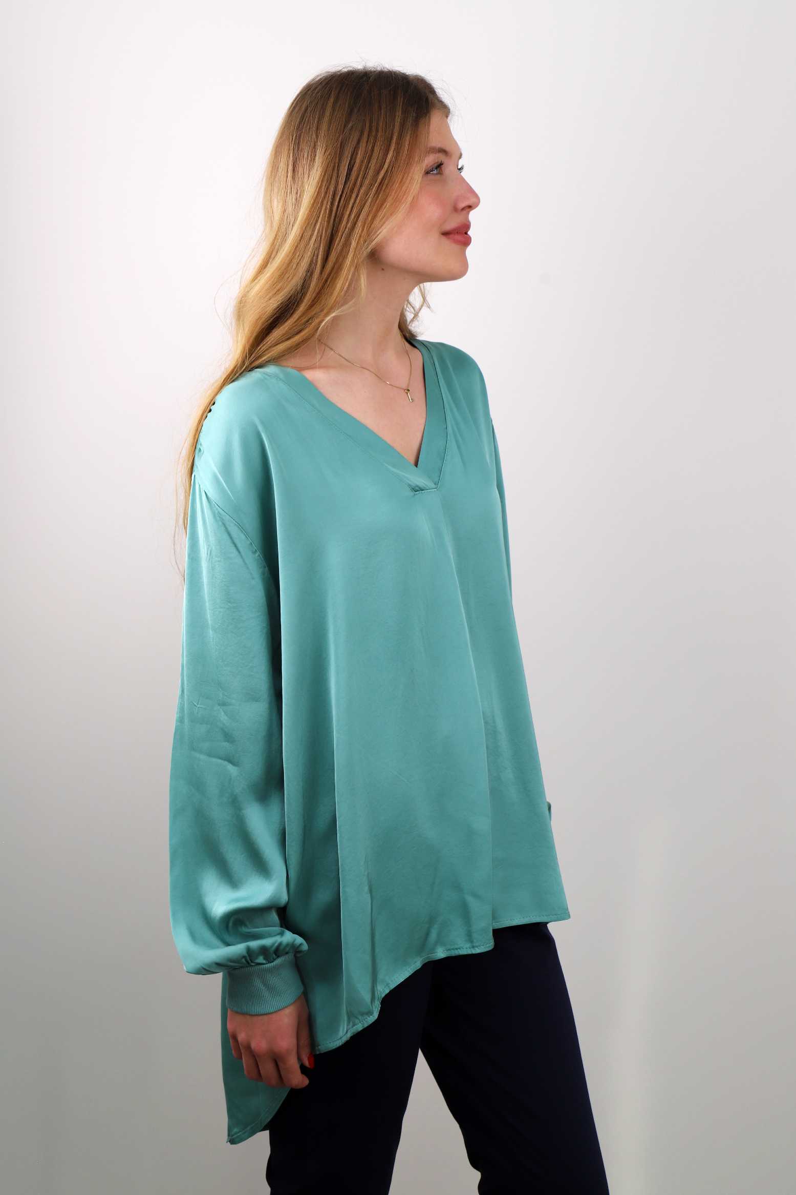 Seiden-Bluse - Mint/Türkis