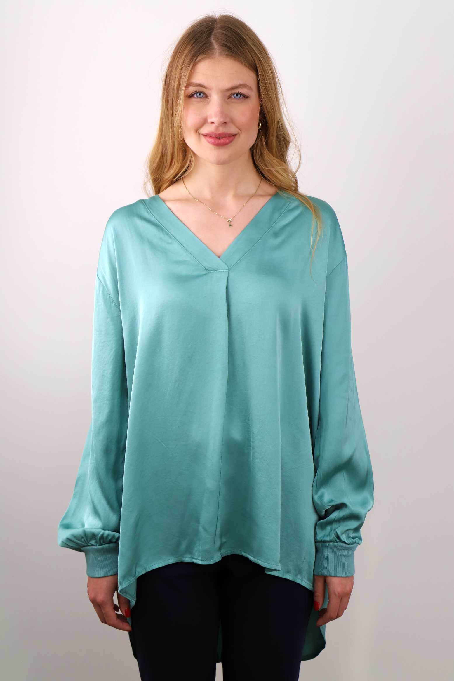 Seiden-Bluse - Mint/Türkis