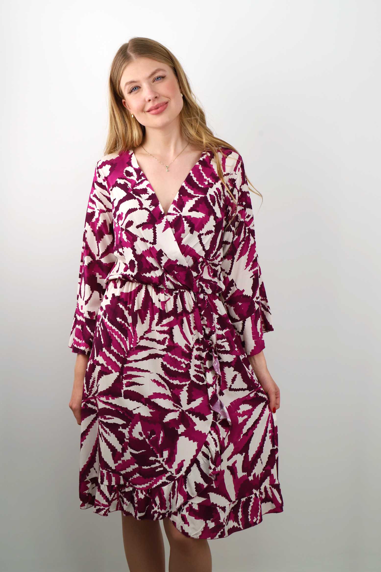 Kleid mit Print - Beere/Weiß