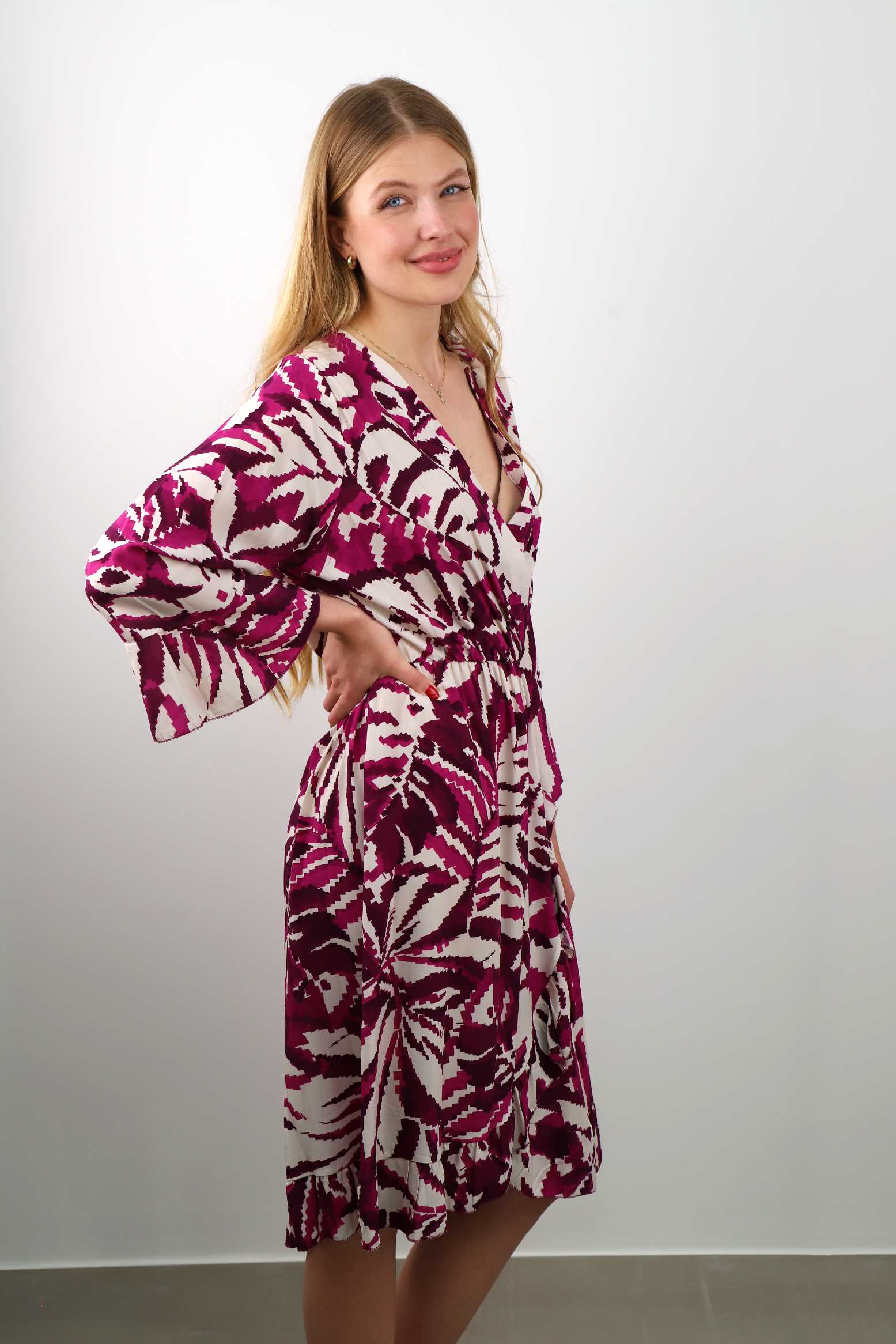 Kleid mit Print - Beere/Weiß
