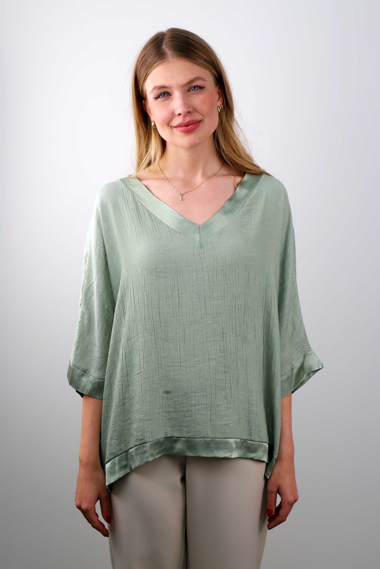 Bluse mit V-Neck - Khaki