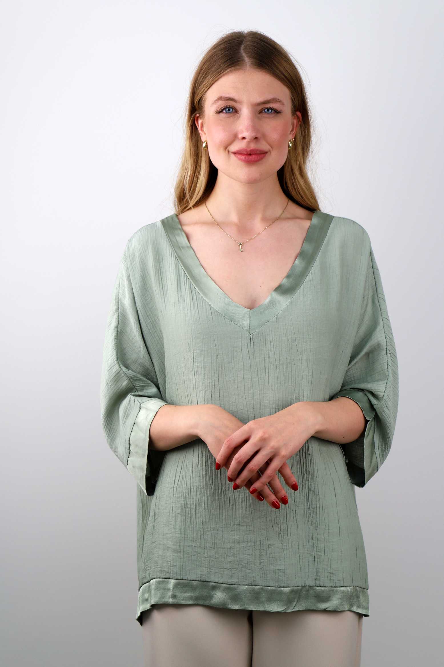 Bluse mit V-Neck - Khaki