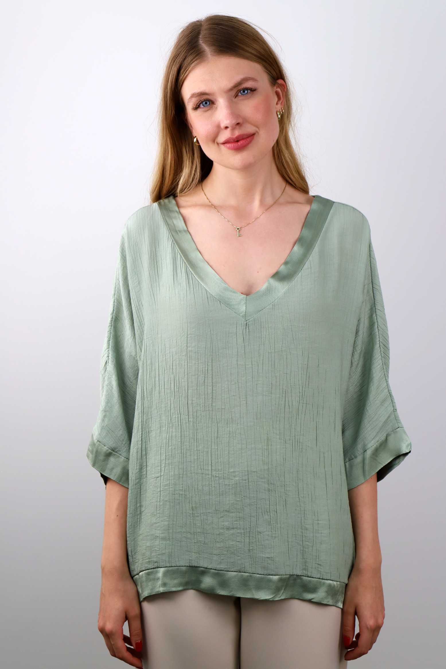 Bluse mit V-Neck - Khaki
