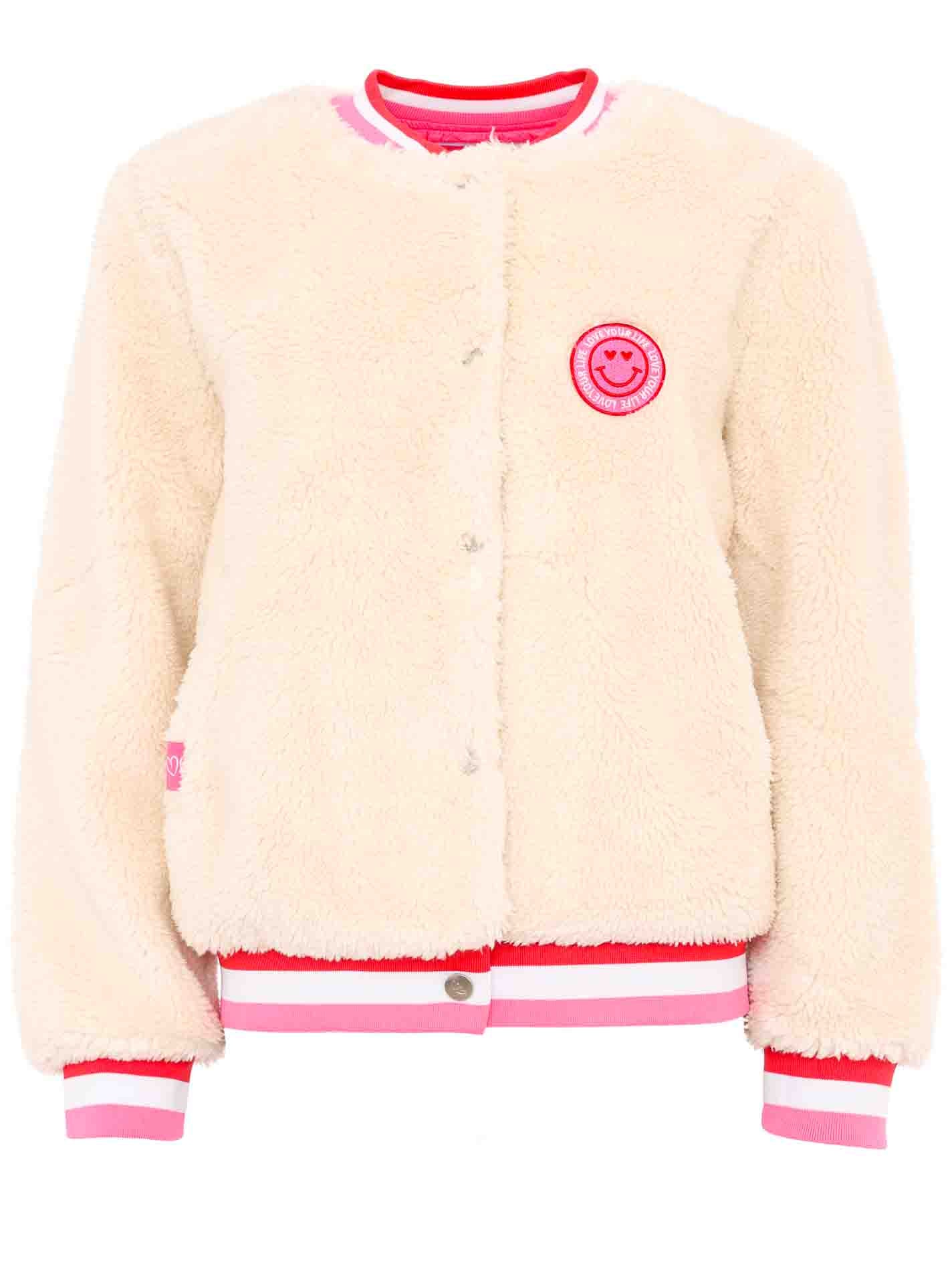Zwillingsherz Plüsch-Jacke Teddy "Smile Everyday" - Creme/Pink
