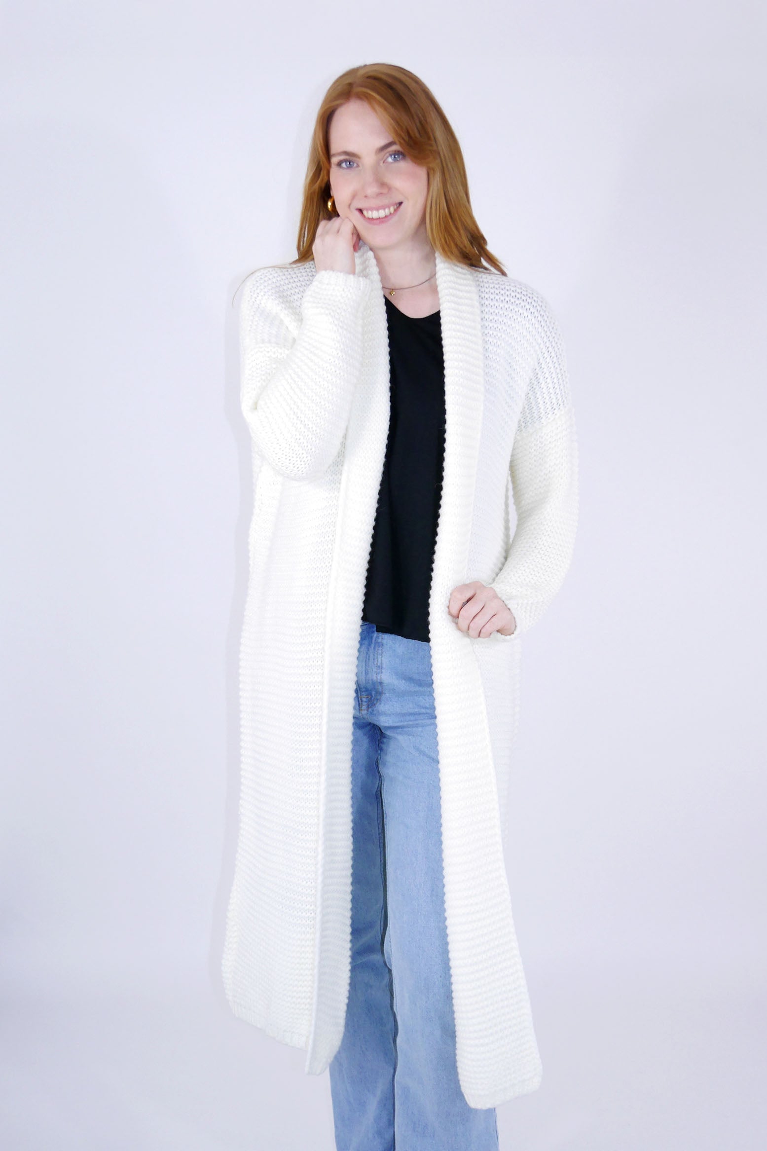 Flair - Strickjacke lang - Wollweiß