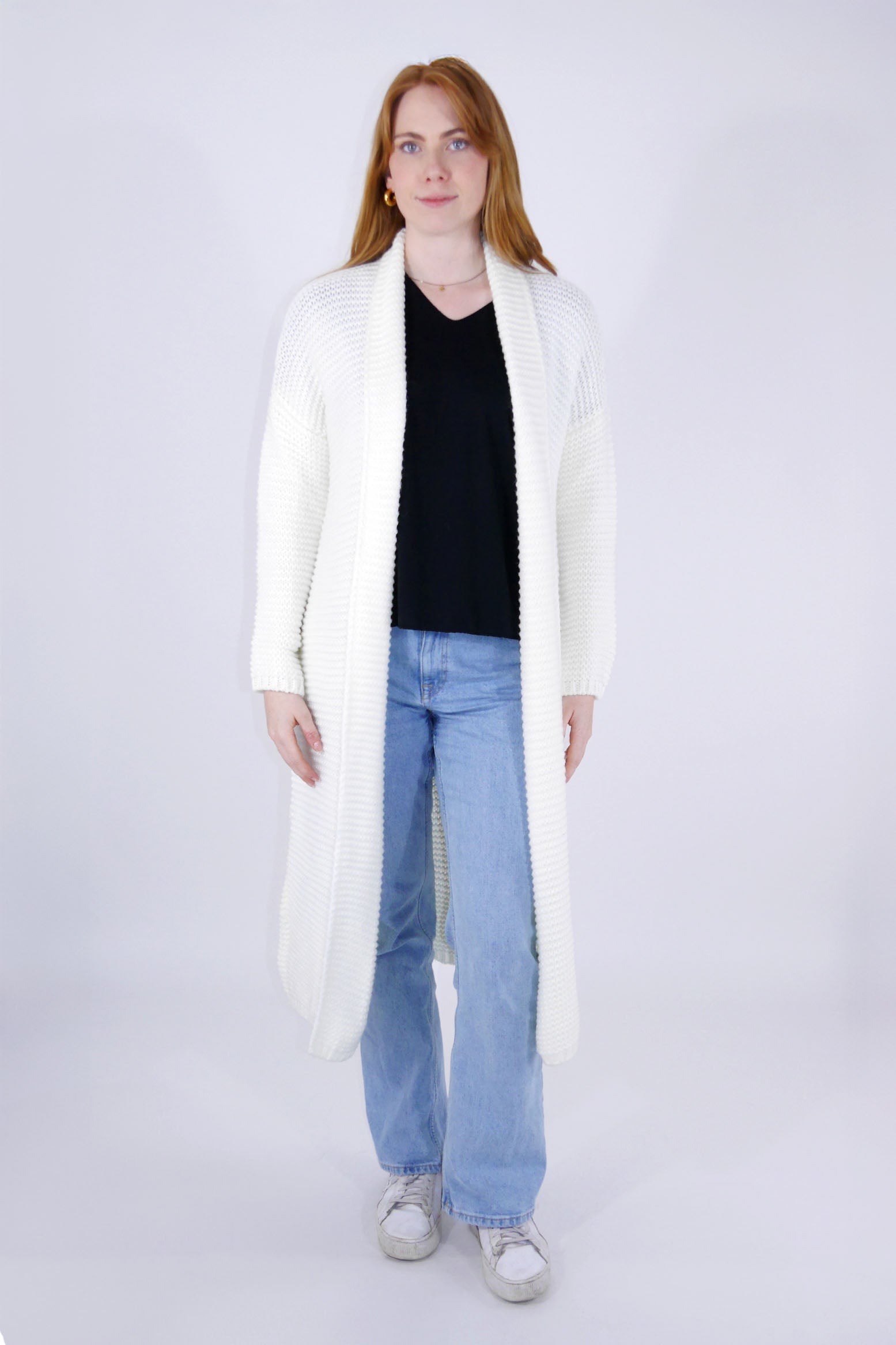 Flair - Strickjacke lang - Wollweiß
