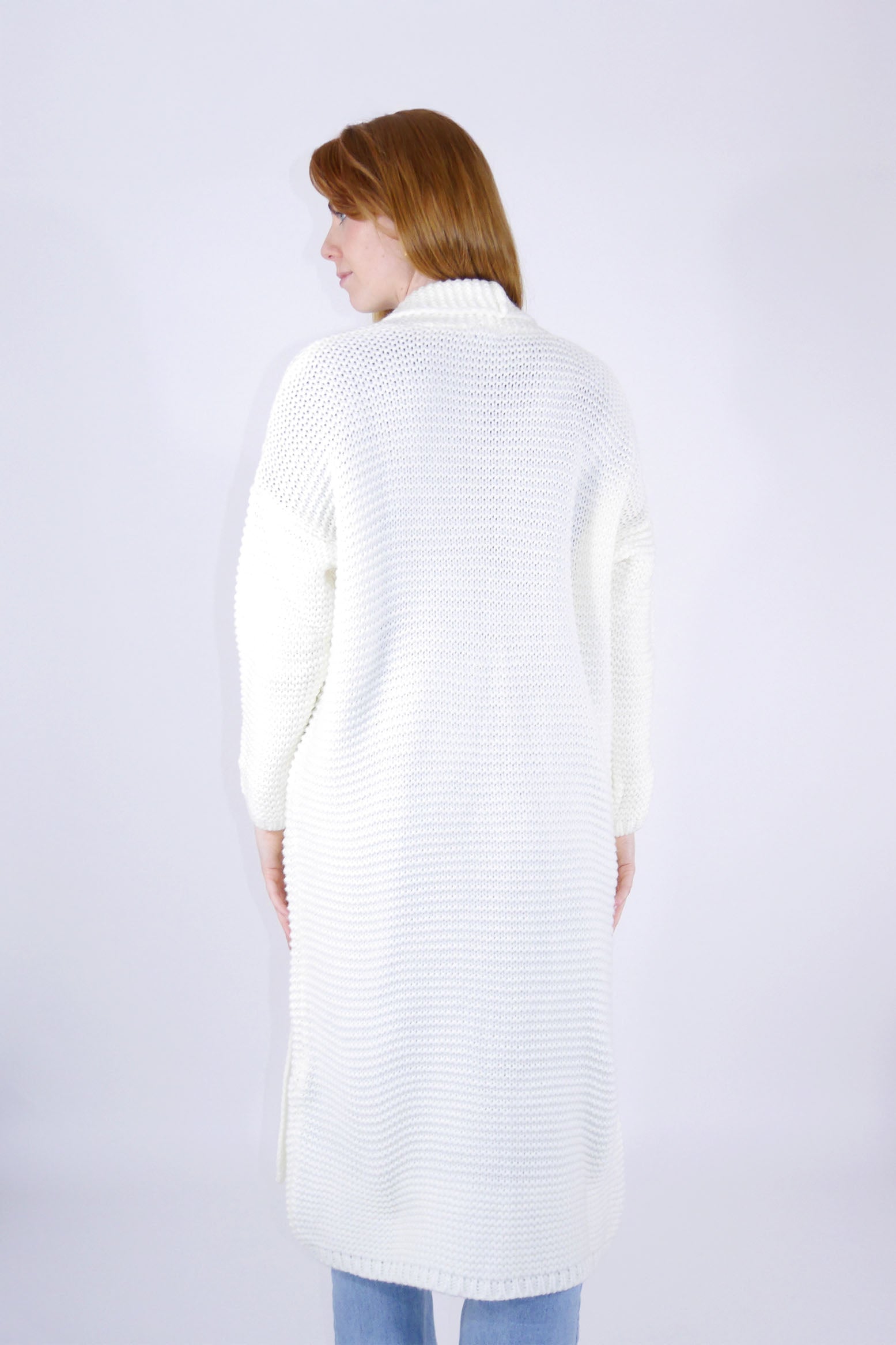 Flair - Strickjacke lang - Wollweiß