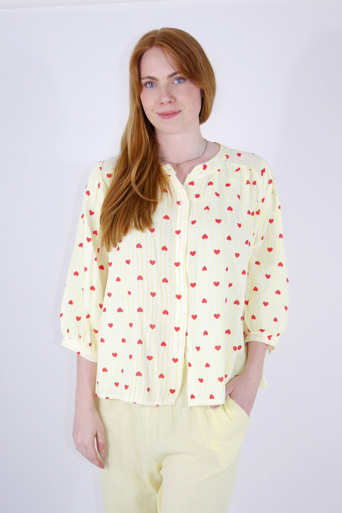 Flair - Trendige Musselin-Bluse Streifen & Herzen - Gelb