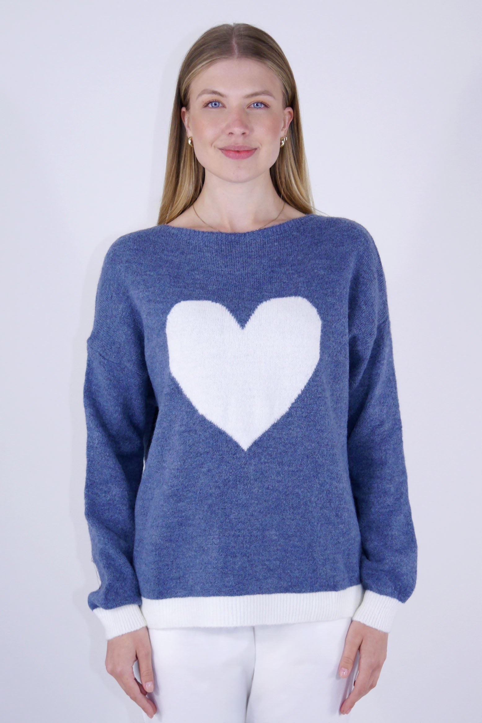 Pullover "Herz" - Dunkelblau/Weiß