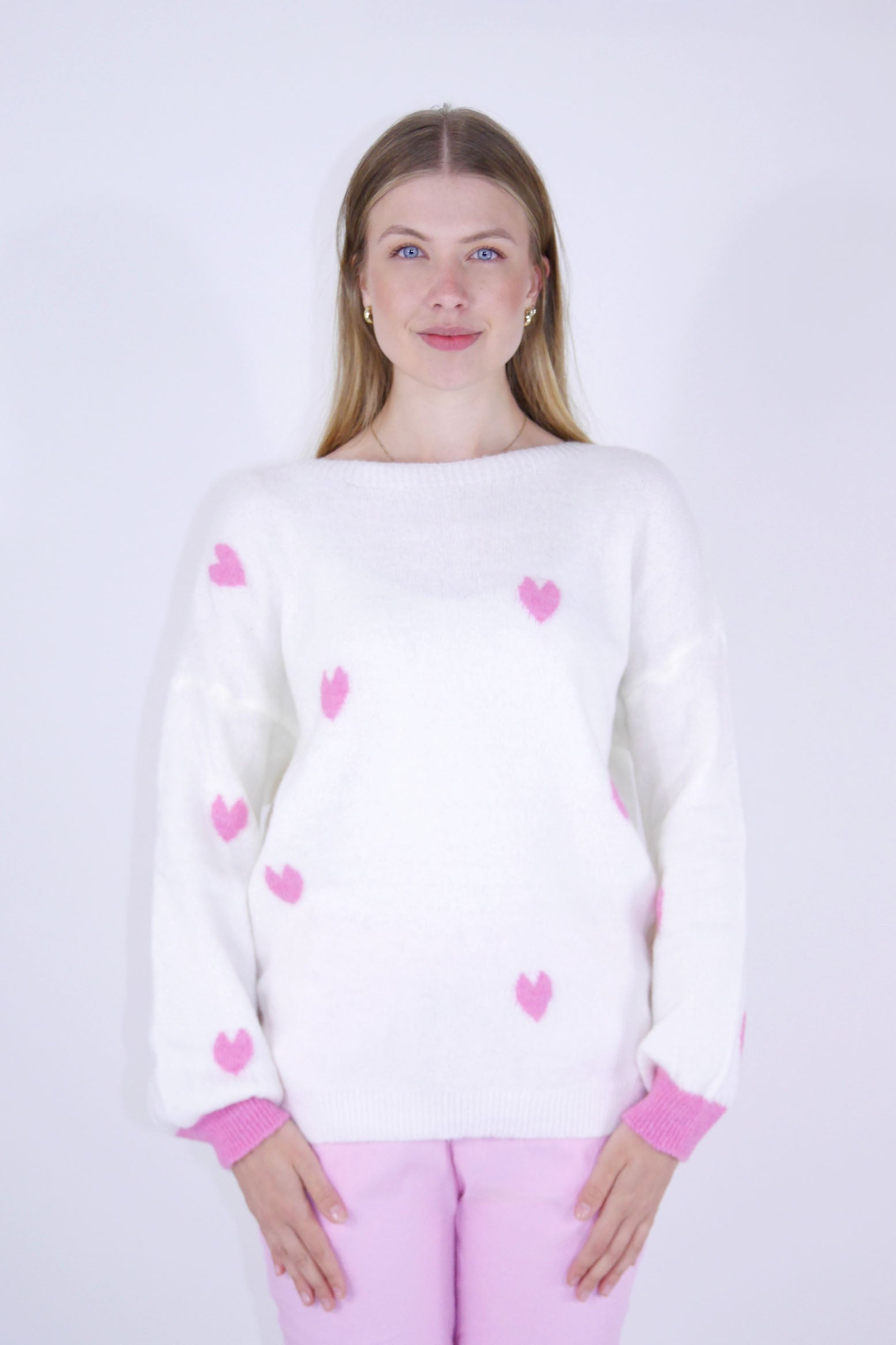 Pullover "Herzen" - Weiß/Pink