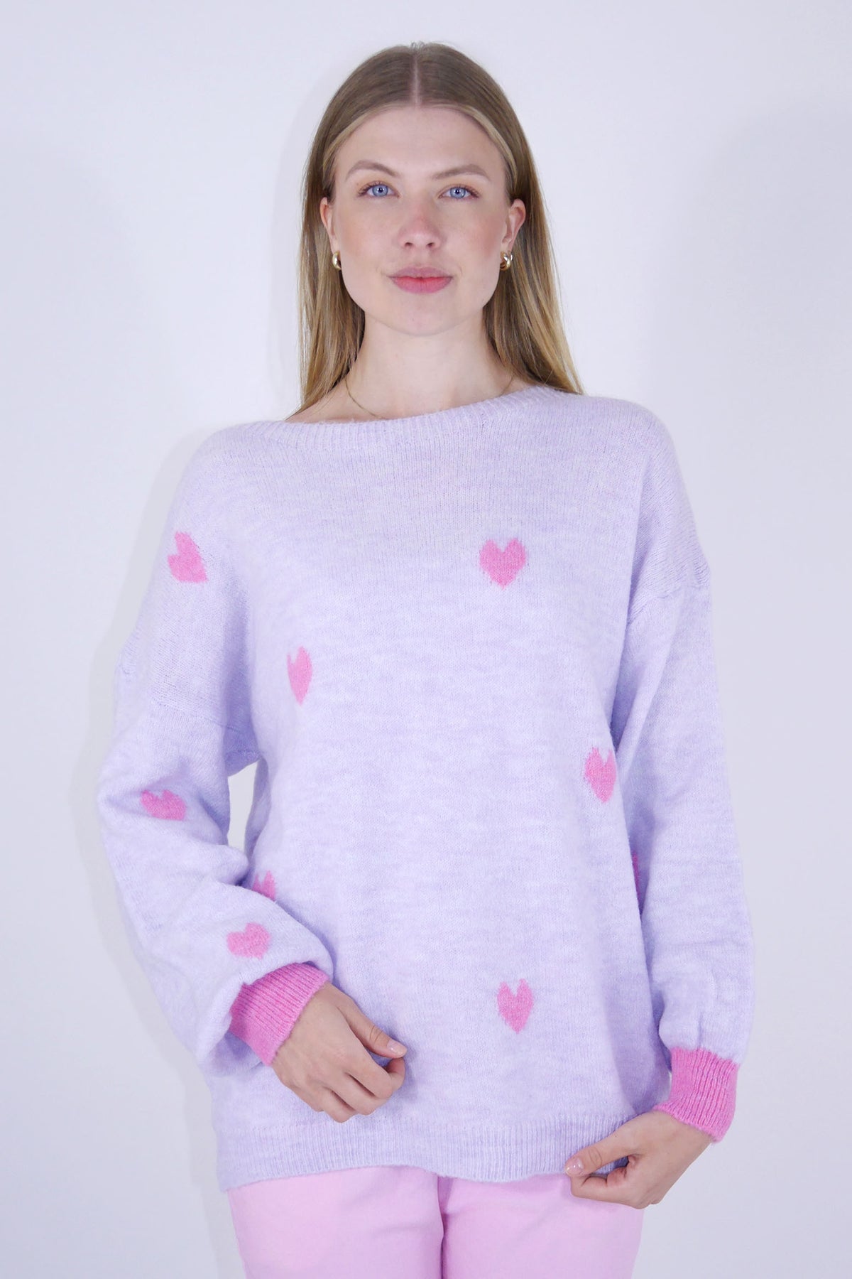 Pullover "Herzen" - Flieder/Pink