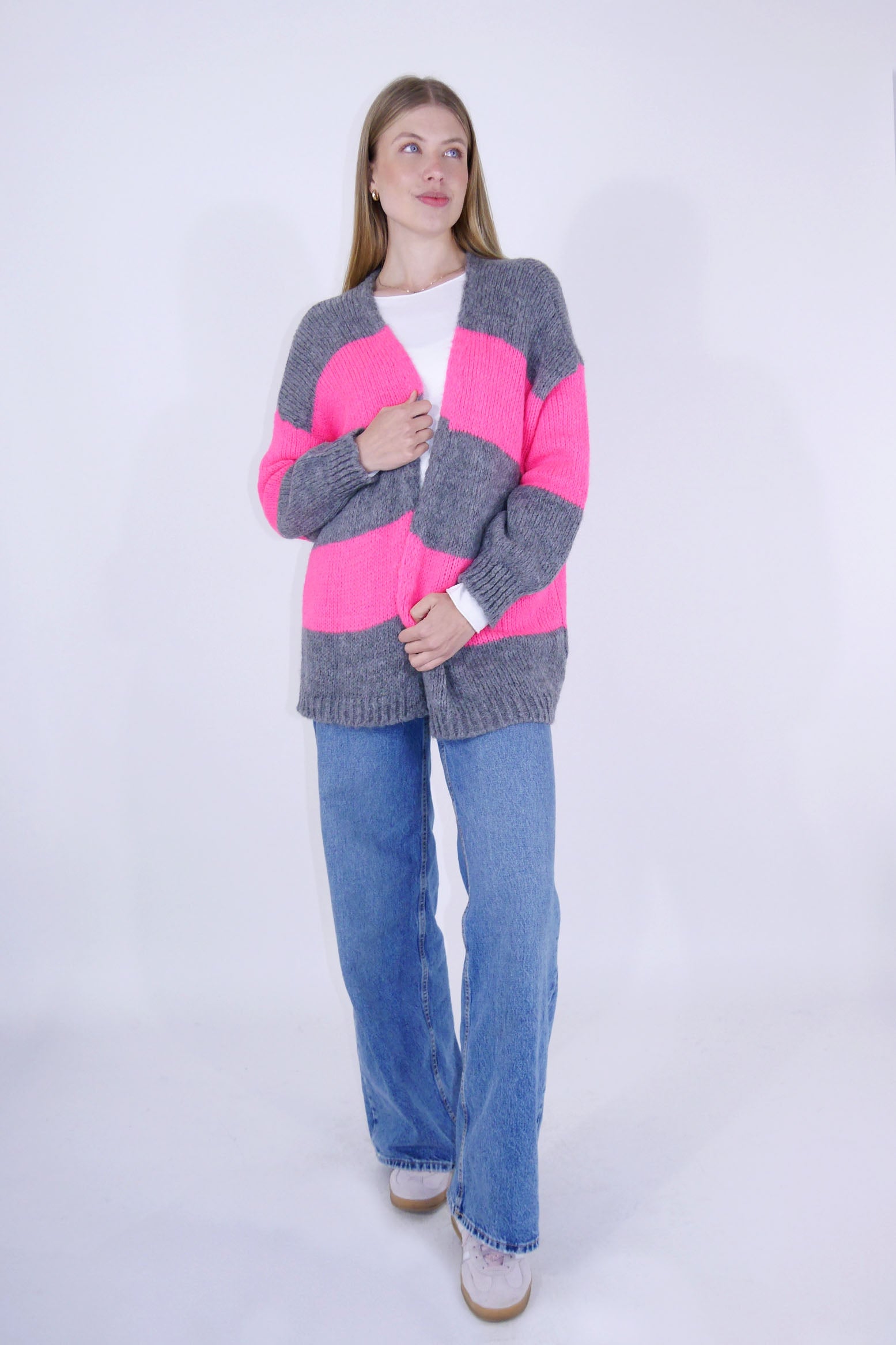Hochwertige Strickjacke/Cardigan - Grau/Pink