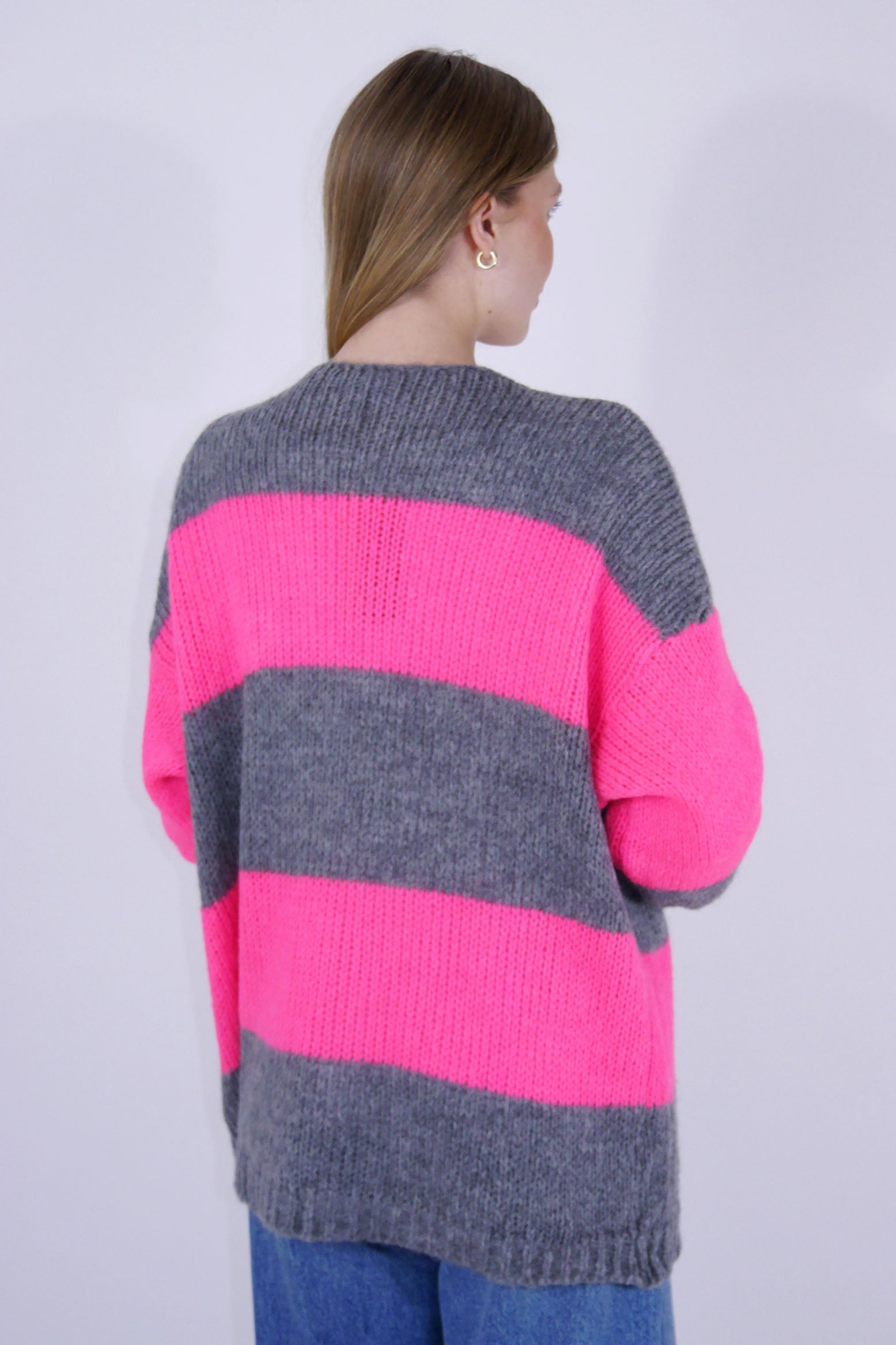 Hochwertige Strickjacke/Cardigan - Grau/Pink