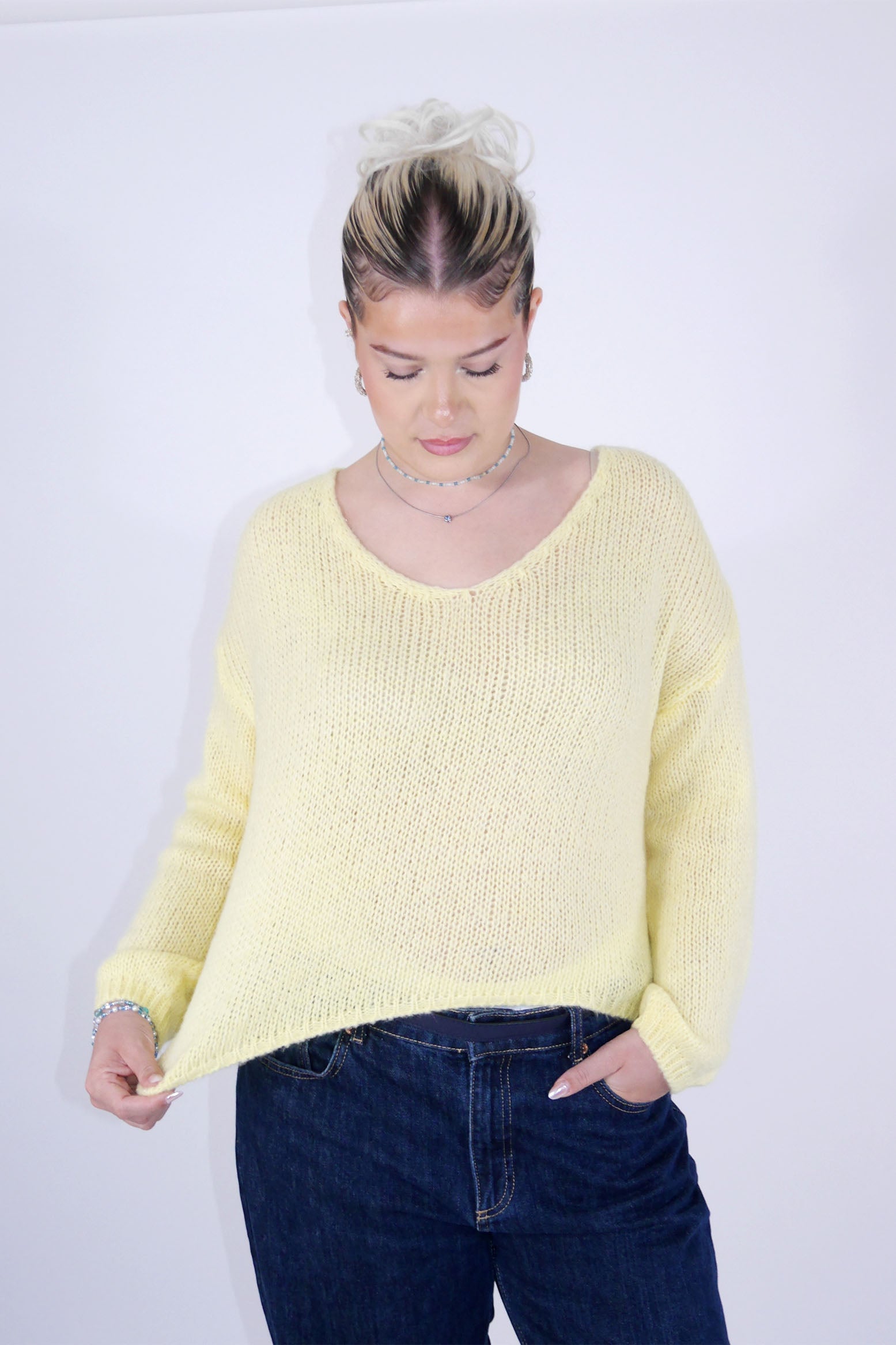 Flair - Strick Pullover mit V-Ausschnitt (kurz) - Gelb