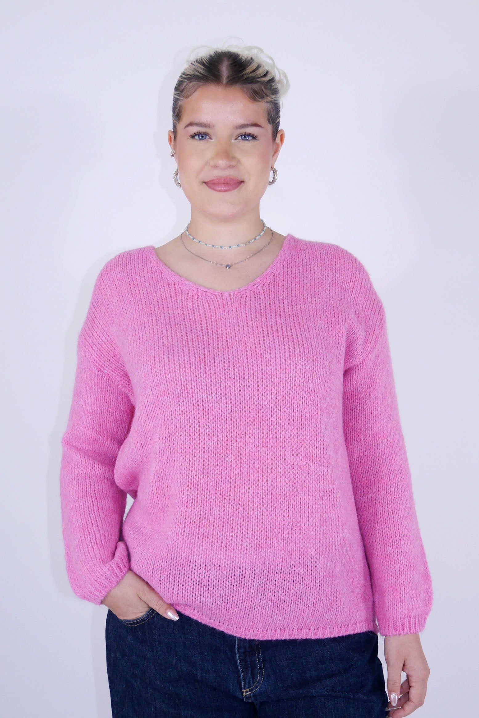 Flair - Strick Pullover mit V-Ausschnitt - Rosa