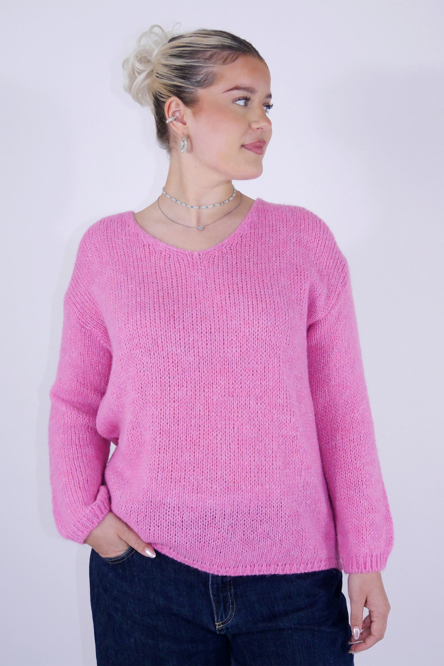 Flair - Strick Pullover mit V-Ausschnitt - Rosa