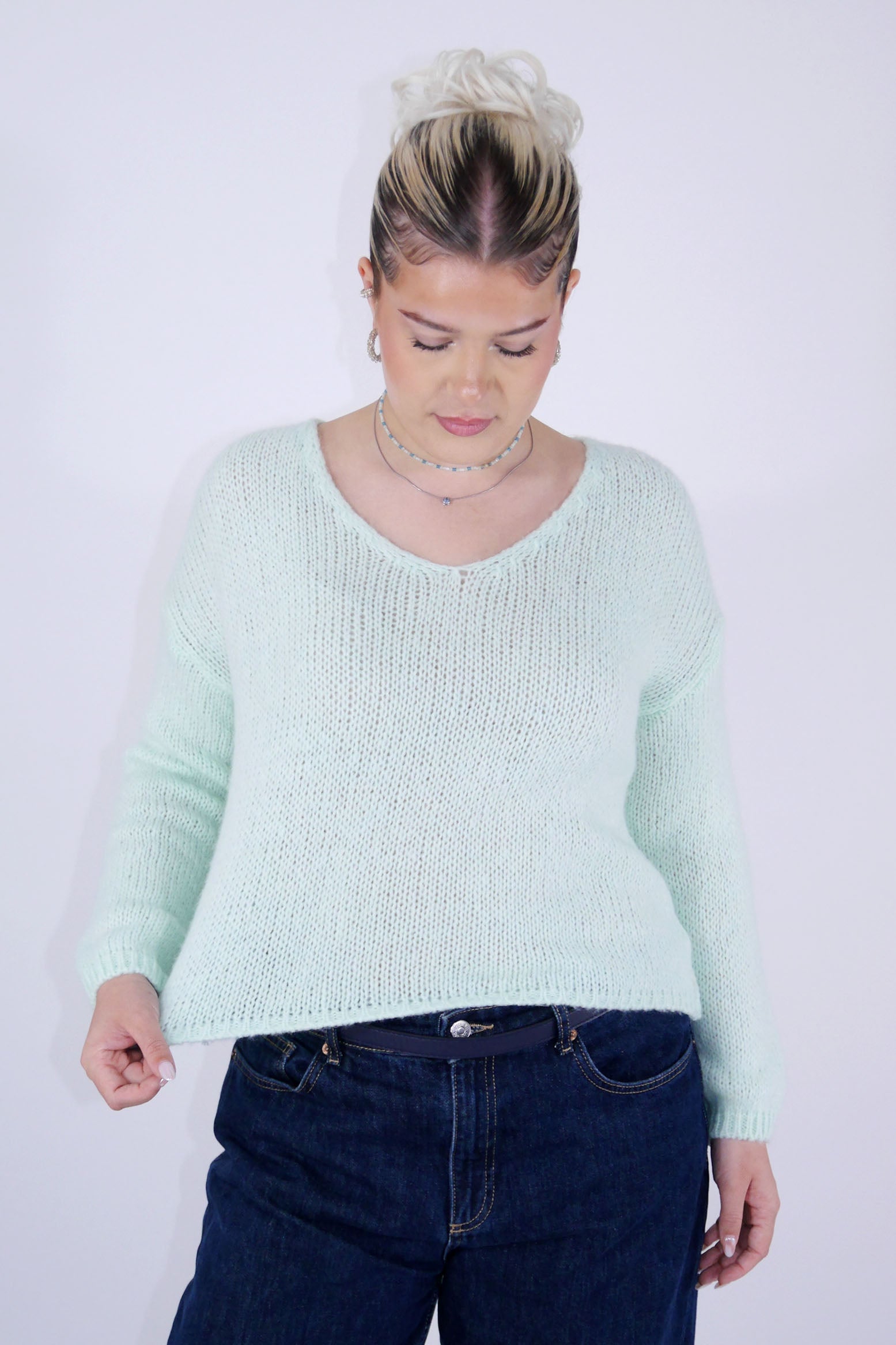 Flair - Strick Pullover mit V-Ausschnitt (kurz) - Mint
