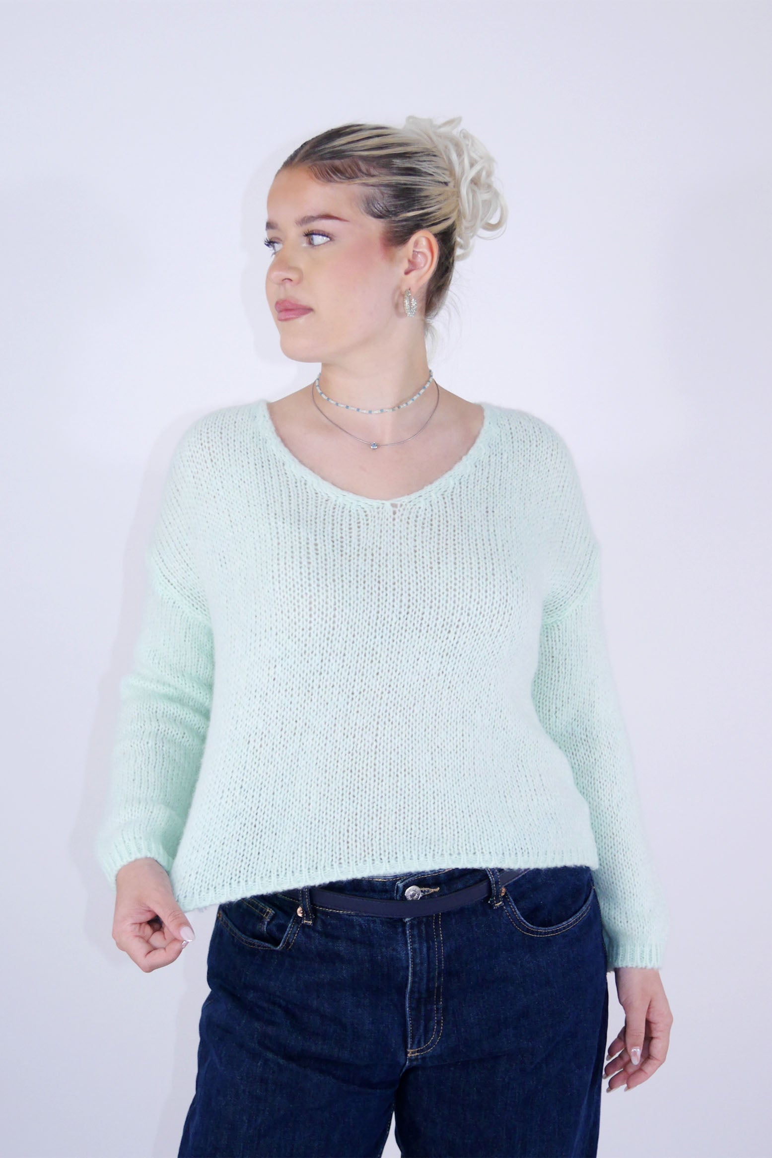 Flair - Strick Pullover mit V-Ausschnitt (kurz) - Mint