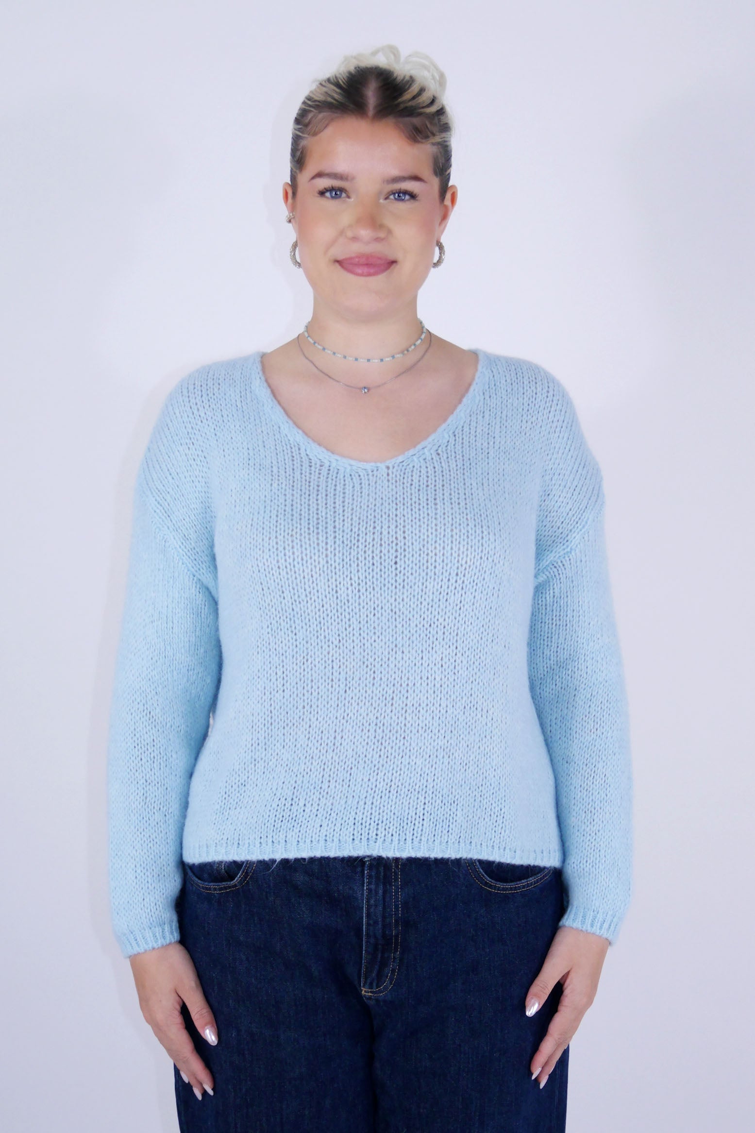 Flair - Strick Pullover mit V-Ausschnitt (kurz) - Hellblau