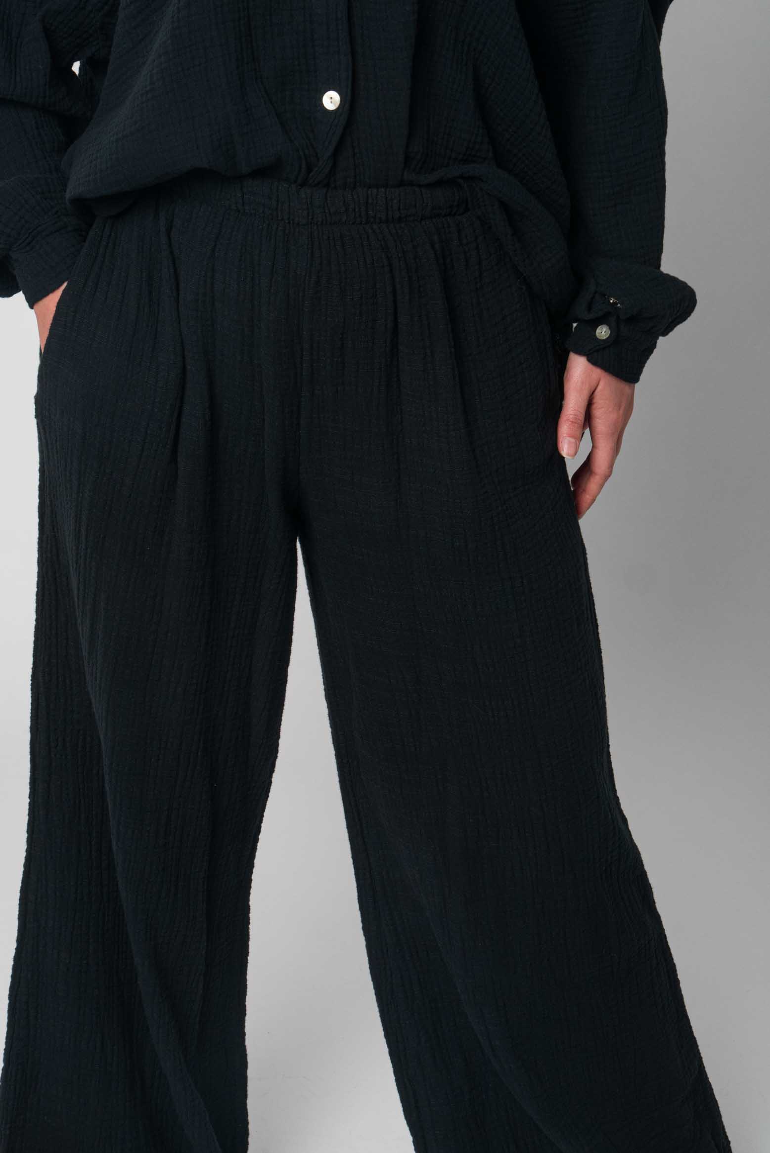 Lisa Style - Musselin Zweiteiler (Bluse mit Hose) - Schwarz