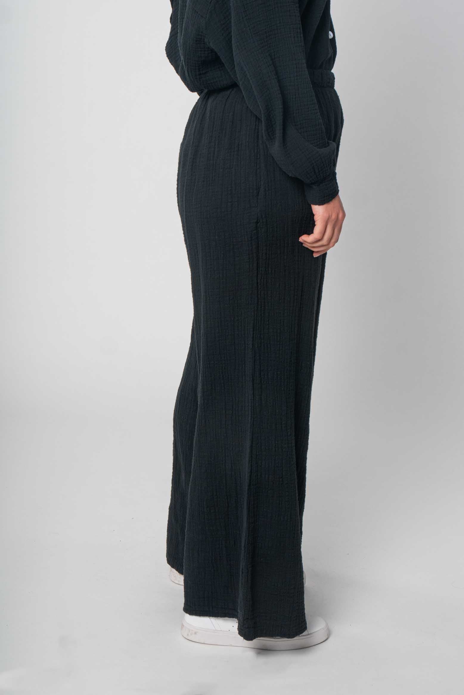 Lisa Style - Musselin Zweiteiler (Bluse mit Hose) - Schwarz
