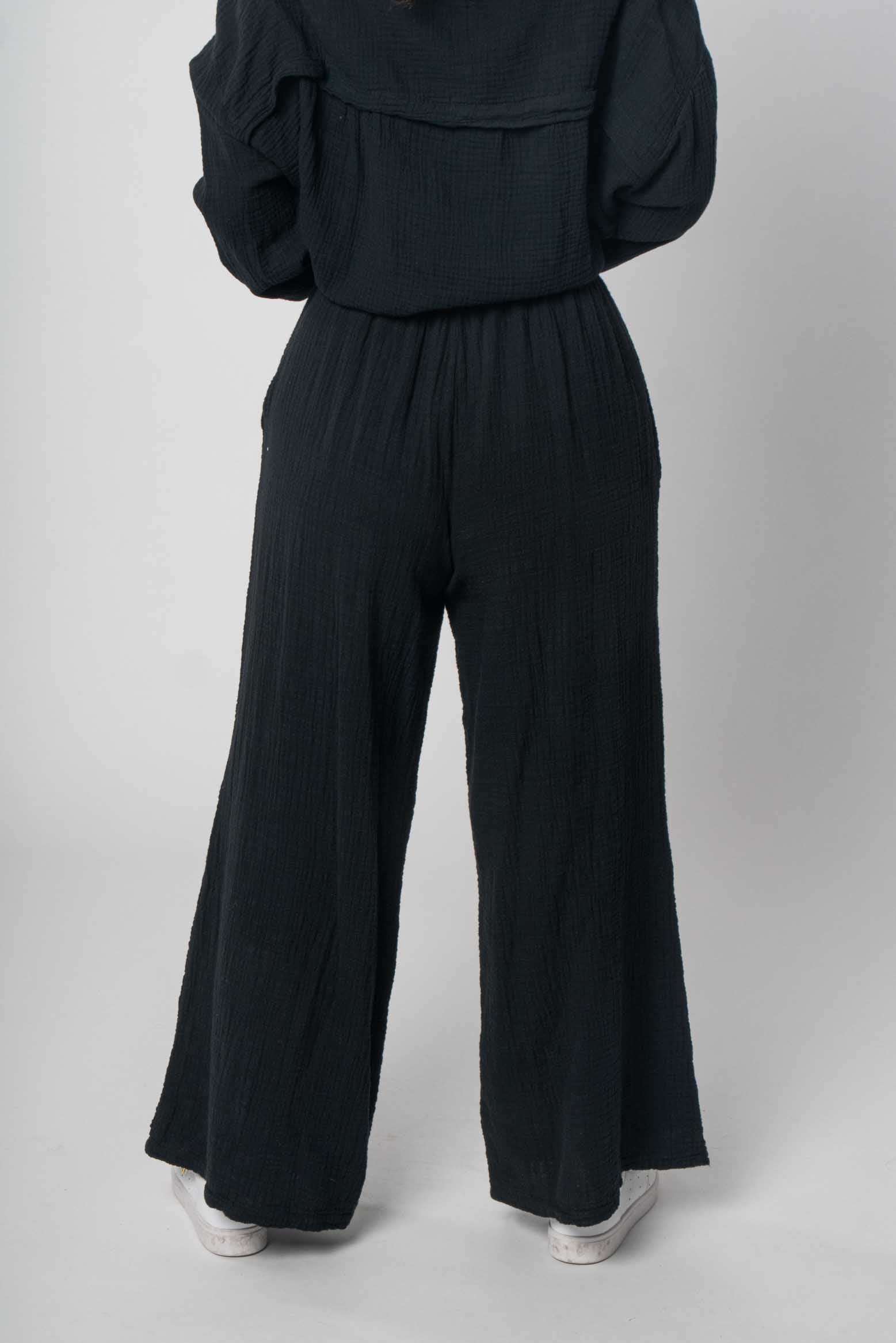 Lisa Style - Musselin Zweiteiler (Bluse mit Hose) - Schwarz